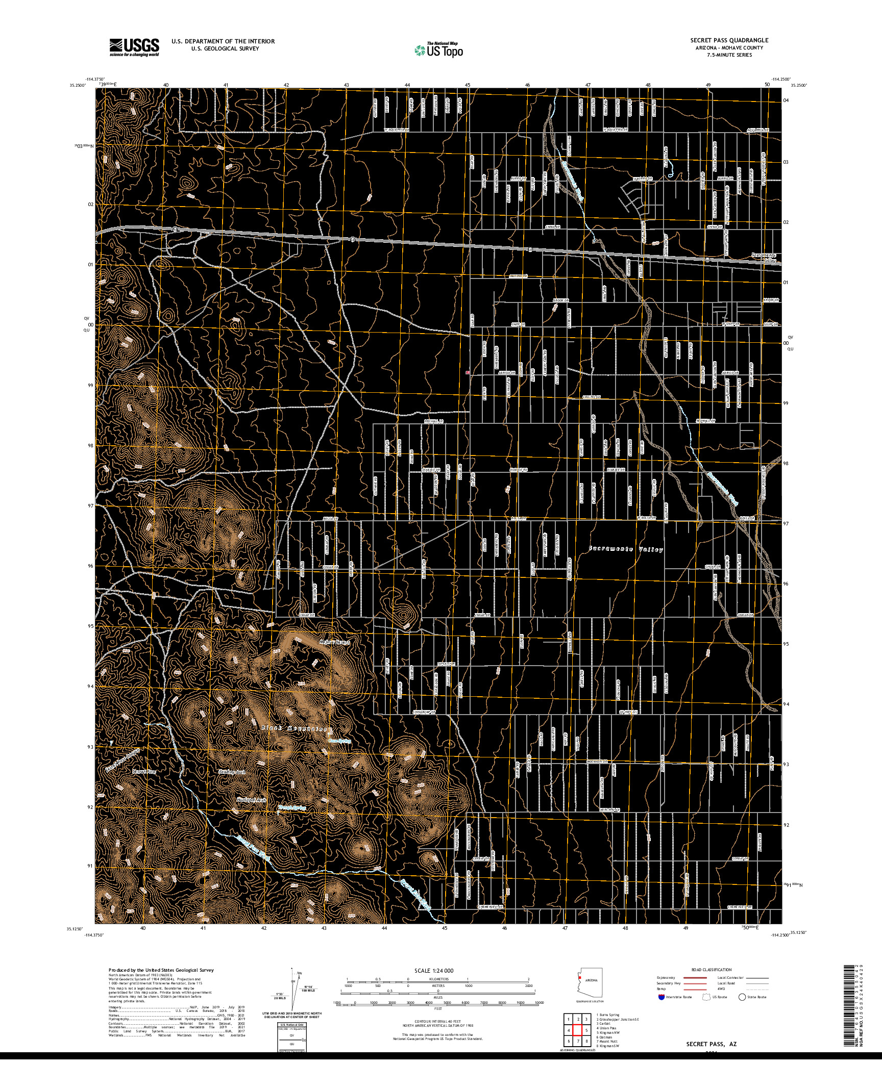 US TOPO 7.5-MINUTE MAP FOR SECRET PASS, AZ