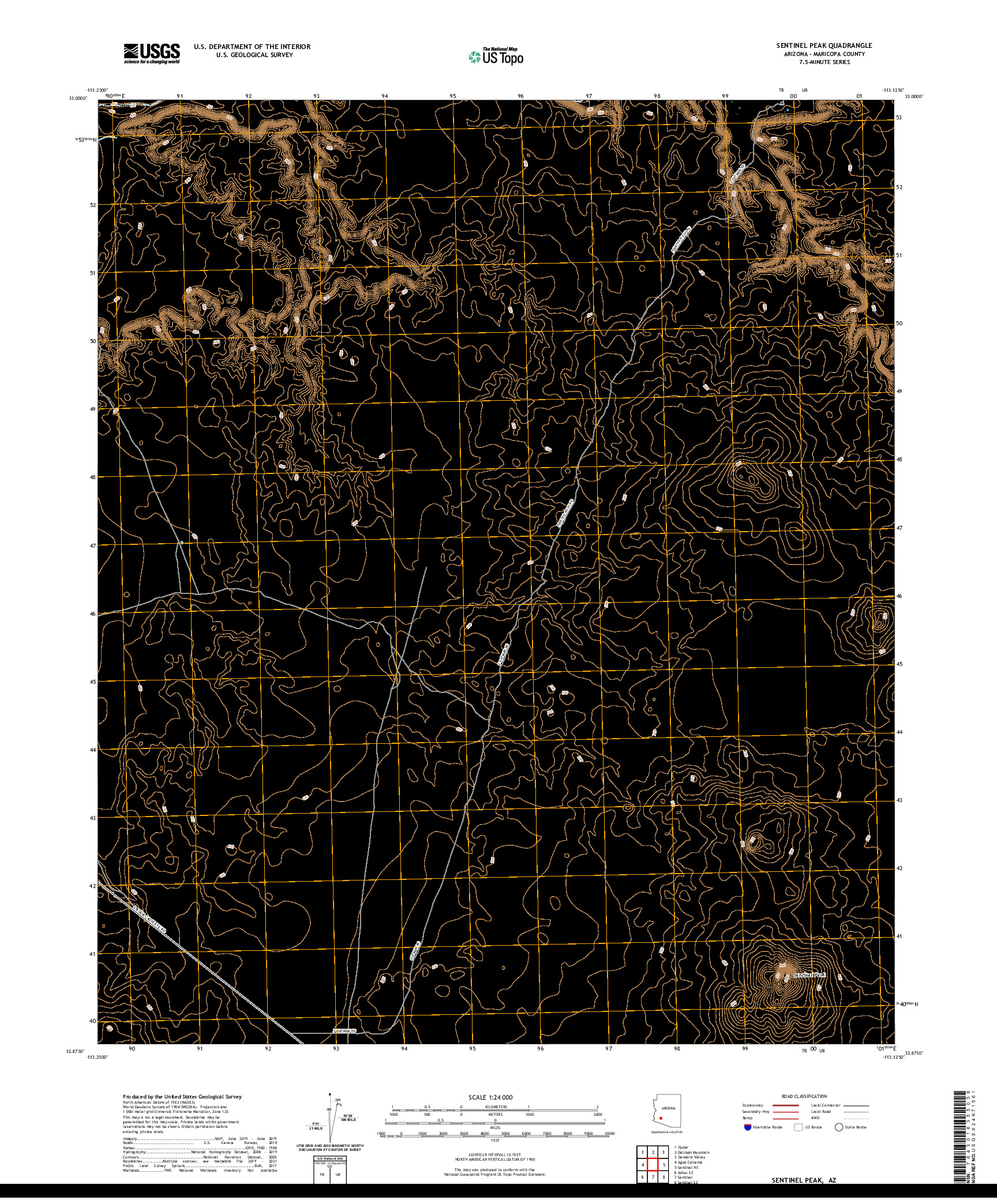 USGS US TOPO 7.5-MINUTE MAP FOR SENTINEL PEAK, AZ 2021