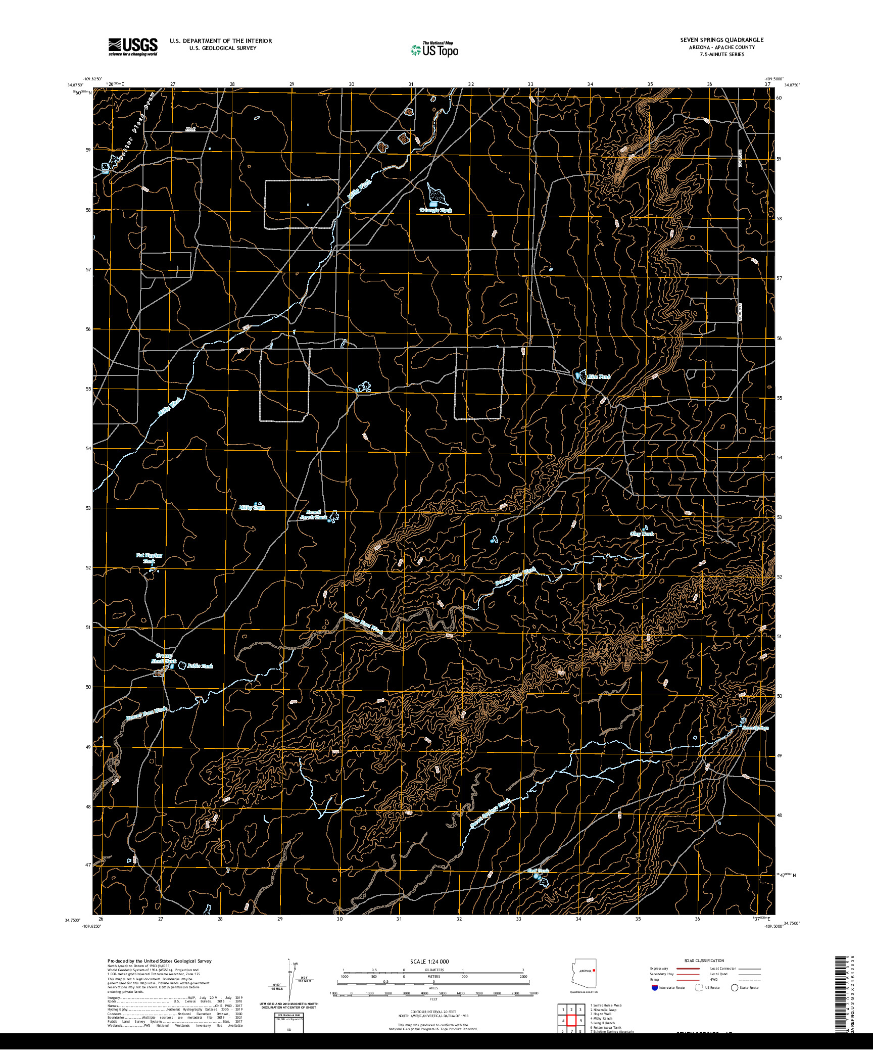 US TOPO 7.5-MINUTE MAP FOR SEVEN SPRINGS, AZ