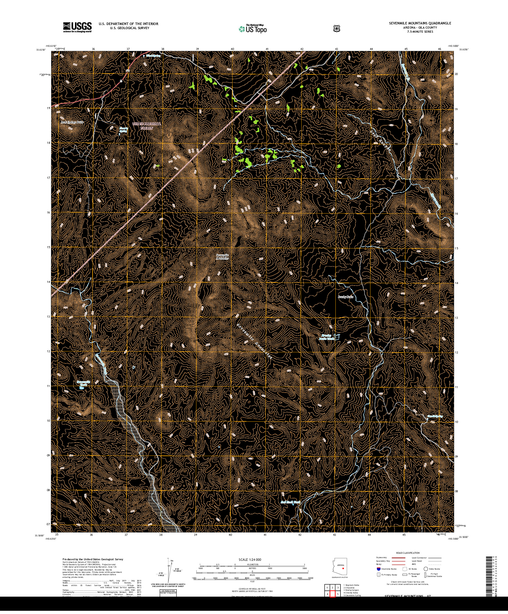 US TOPO 7.5-MINUTE MAP FOR SEVENMILE MOUNTAINS, AZ