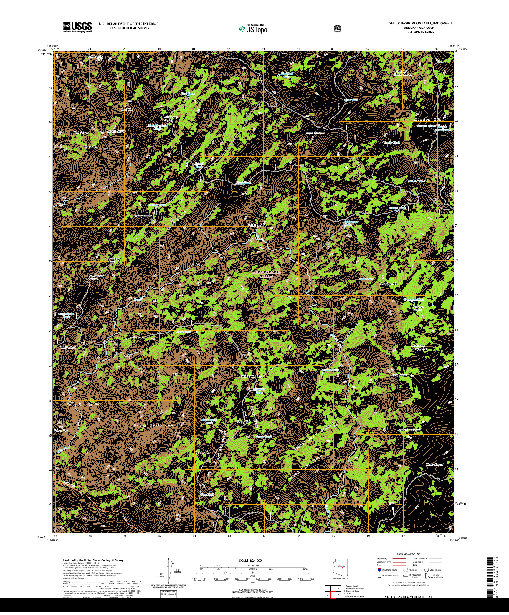 US TOPO 7.5-MINUTE MAP FOR SHEEP BASIN MOUNTAIN, AZ