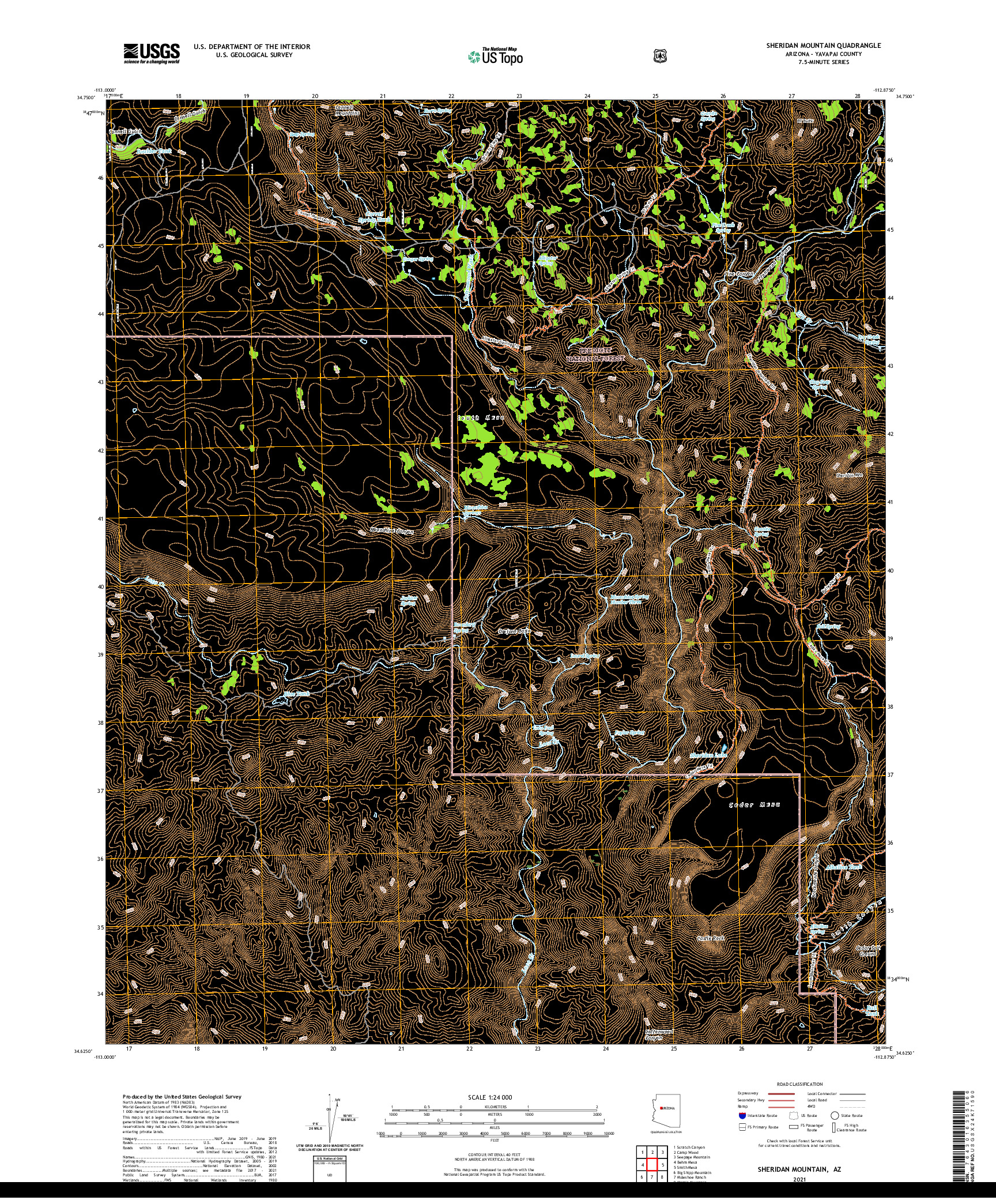 US TOPO 7.5-MINUTE MAP FOR SHERIDAN MOUNTAIN, AZ