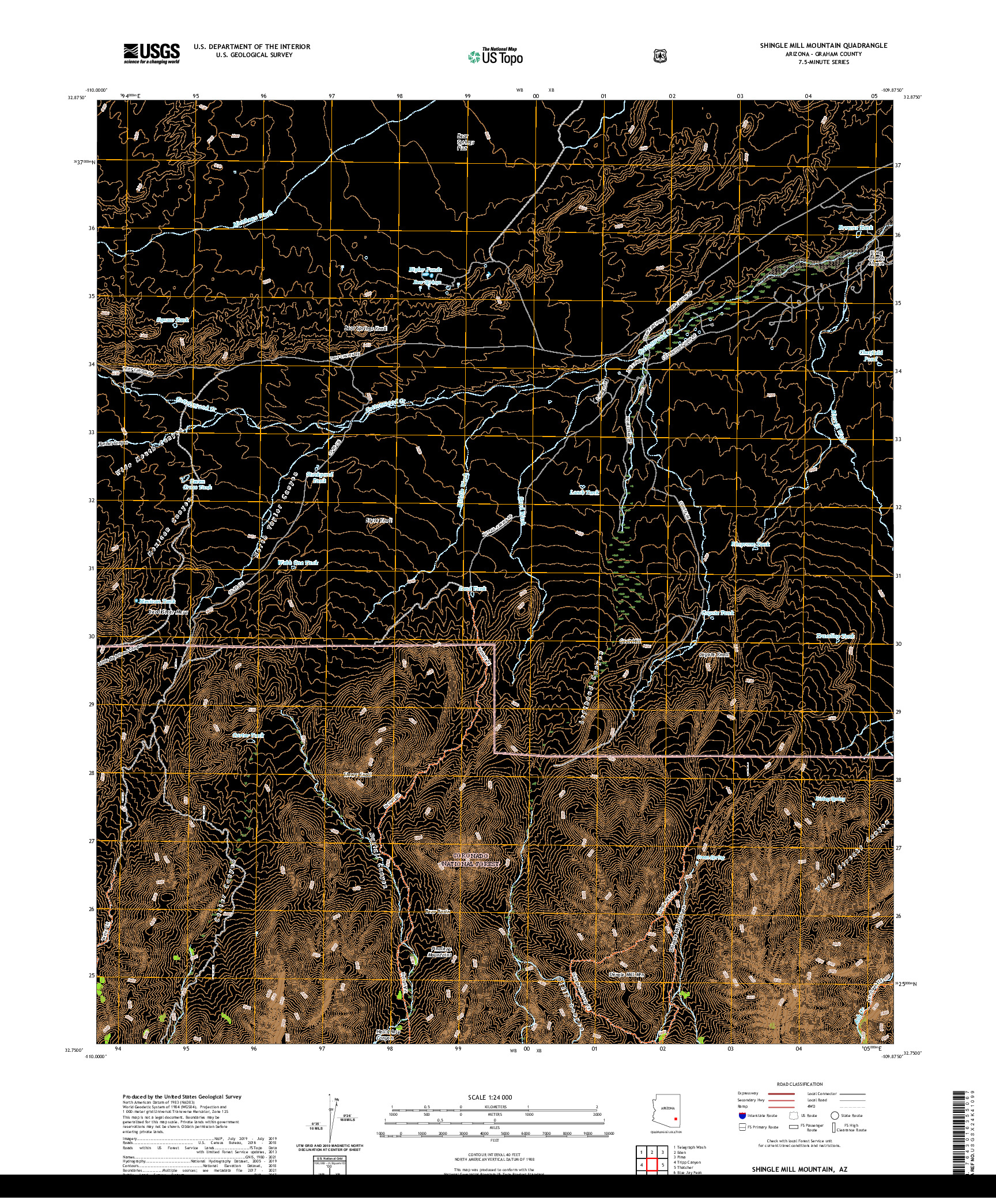 US TOPO 7.5-MINUTE MAP FOR SHINGLE MILL MOUNTAIN, AZ