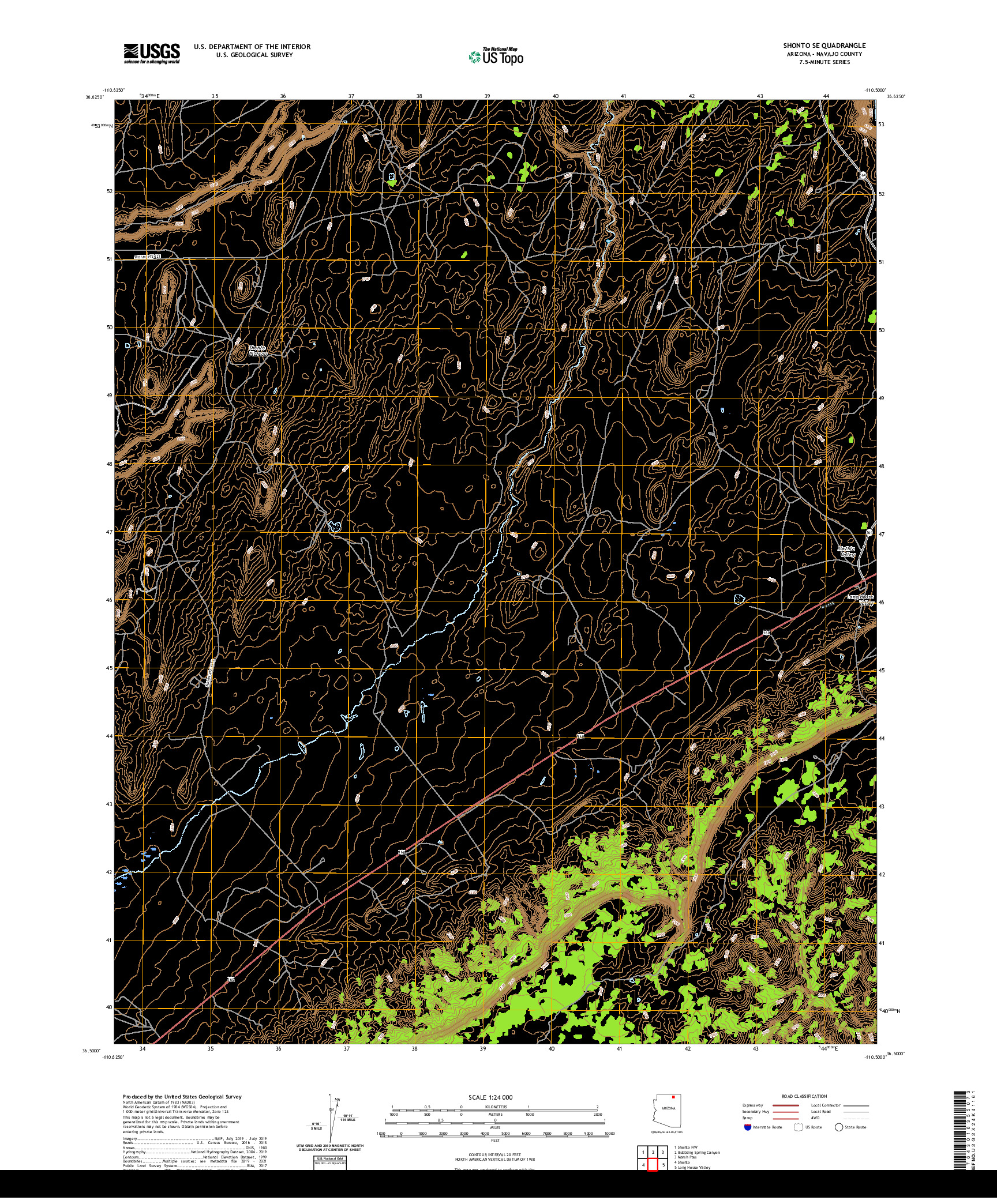 US TOPO 7.5-MINUTE MAP FOR SHONTO SE, AZ