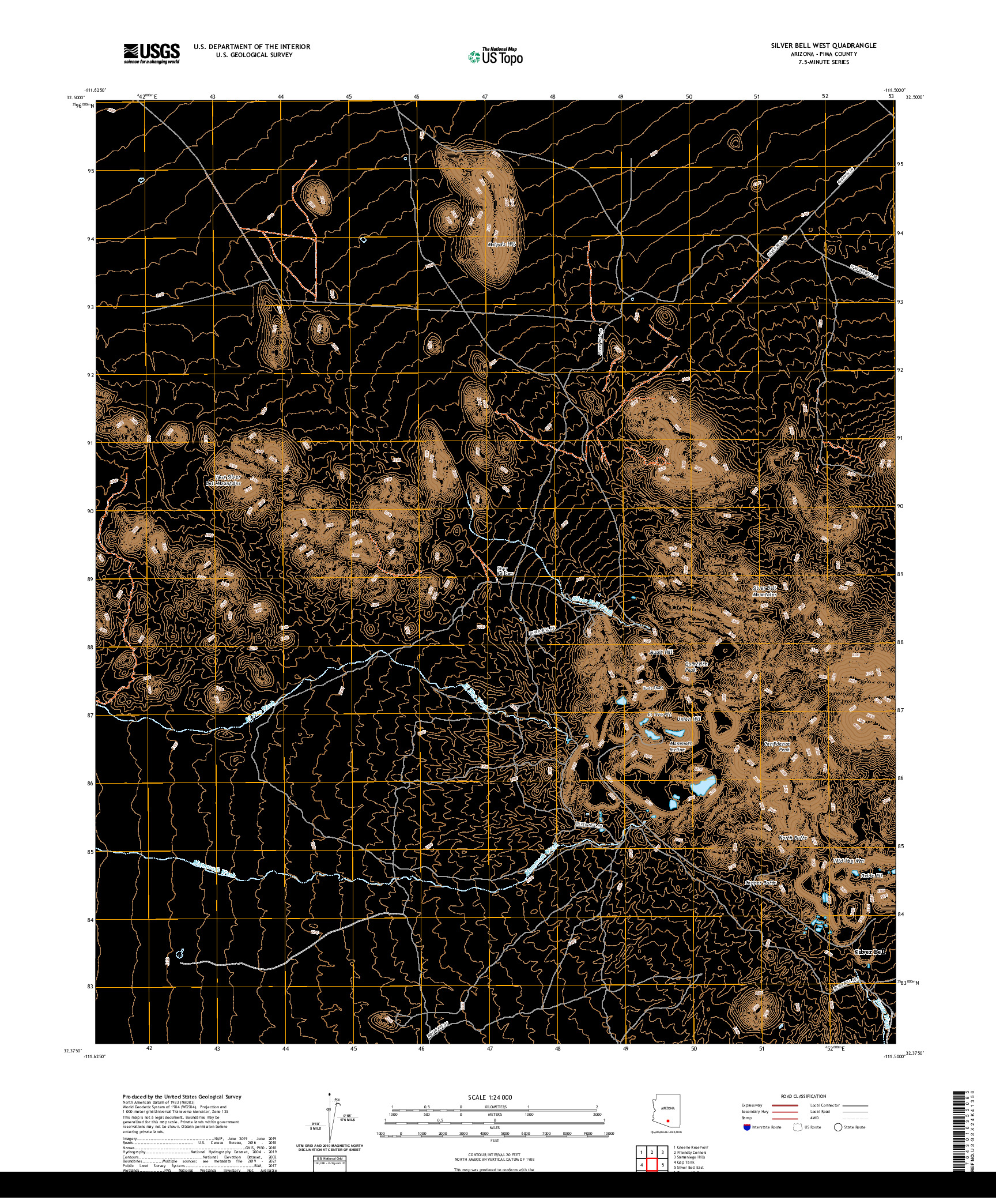 US TOPO 7.5-MINUTE MAP FOR SILVER BELL WEST, AZ