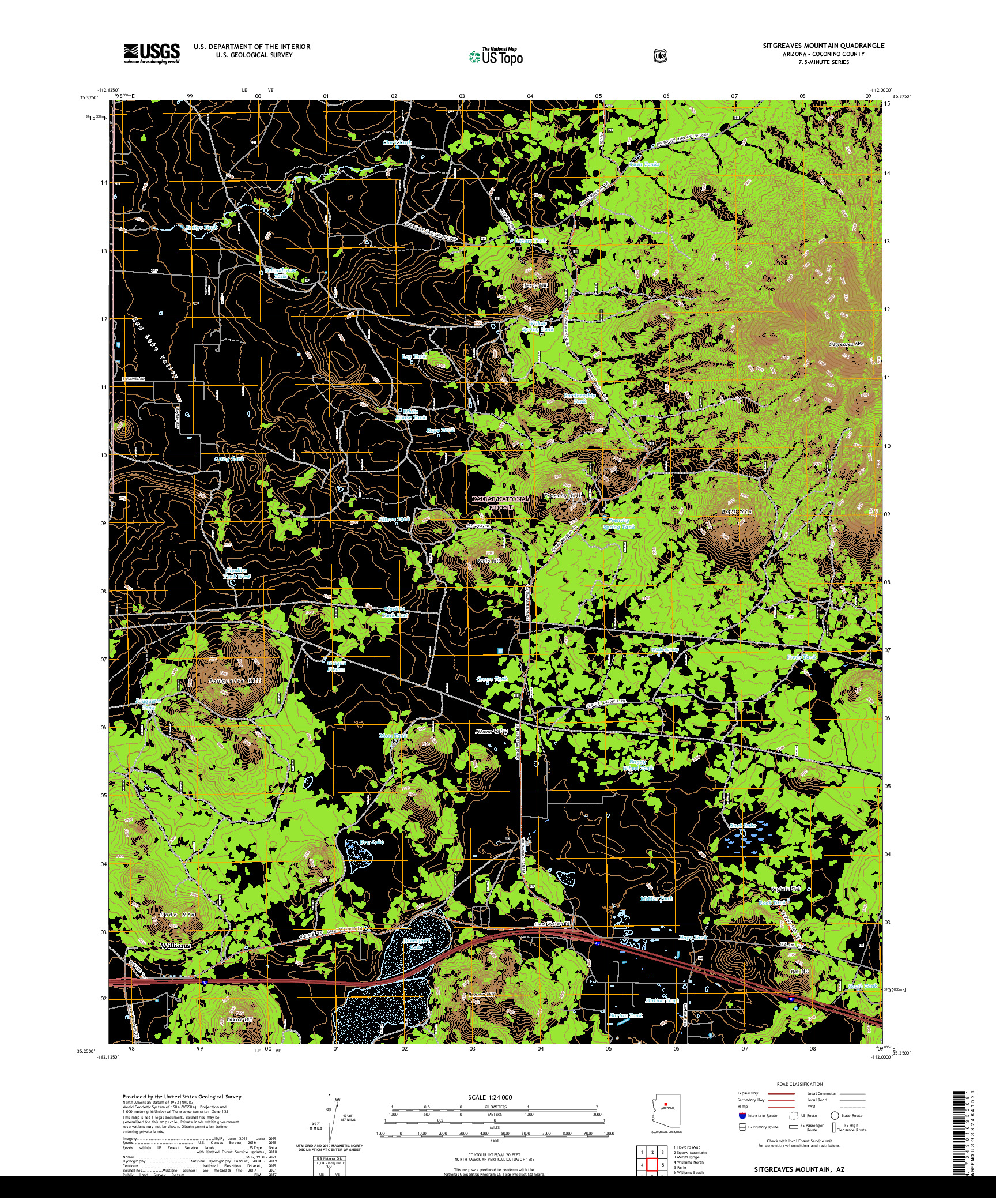 US TOPO 7.5-MINUTE MAP FOR SITGREAVES MOUNTAIN, AZ