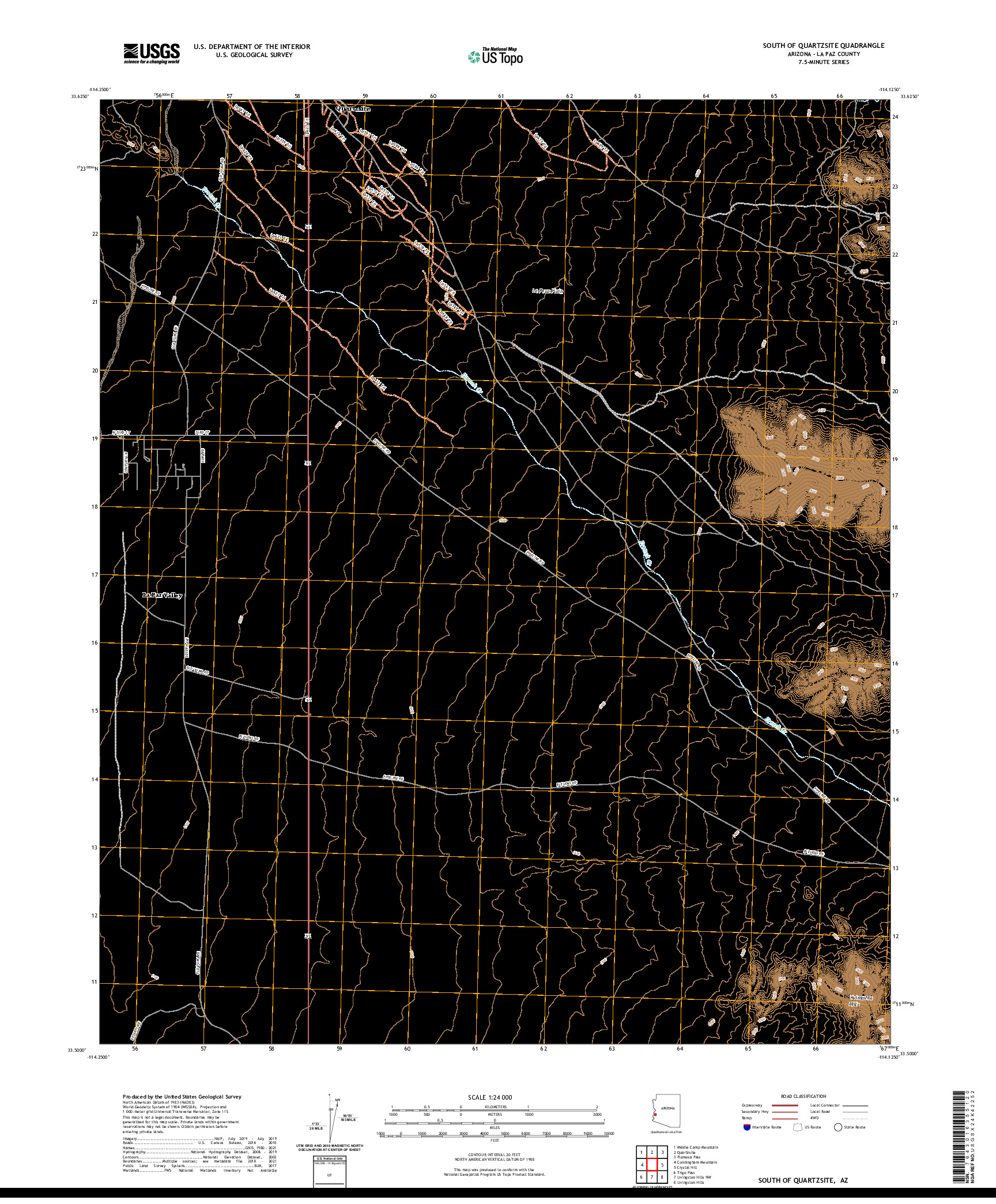 USGS US TOPO 7.5-MINUTE MAP FOR SOUTH OF QUARTZSITE, AZ 2021