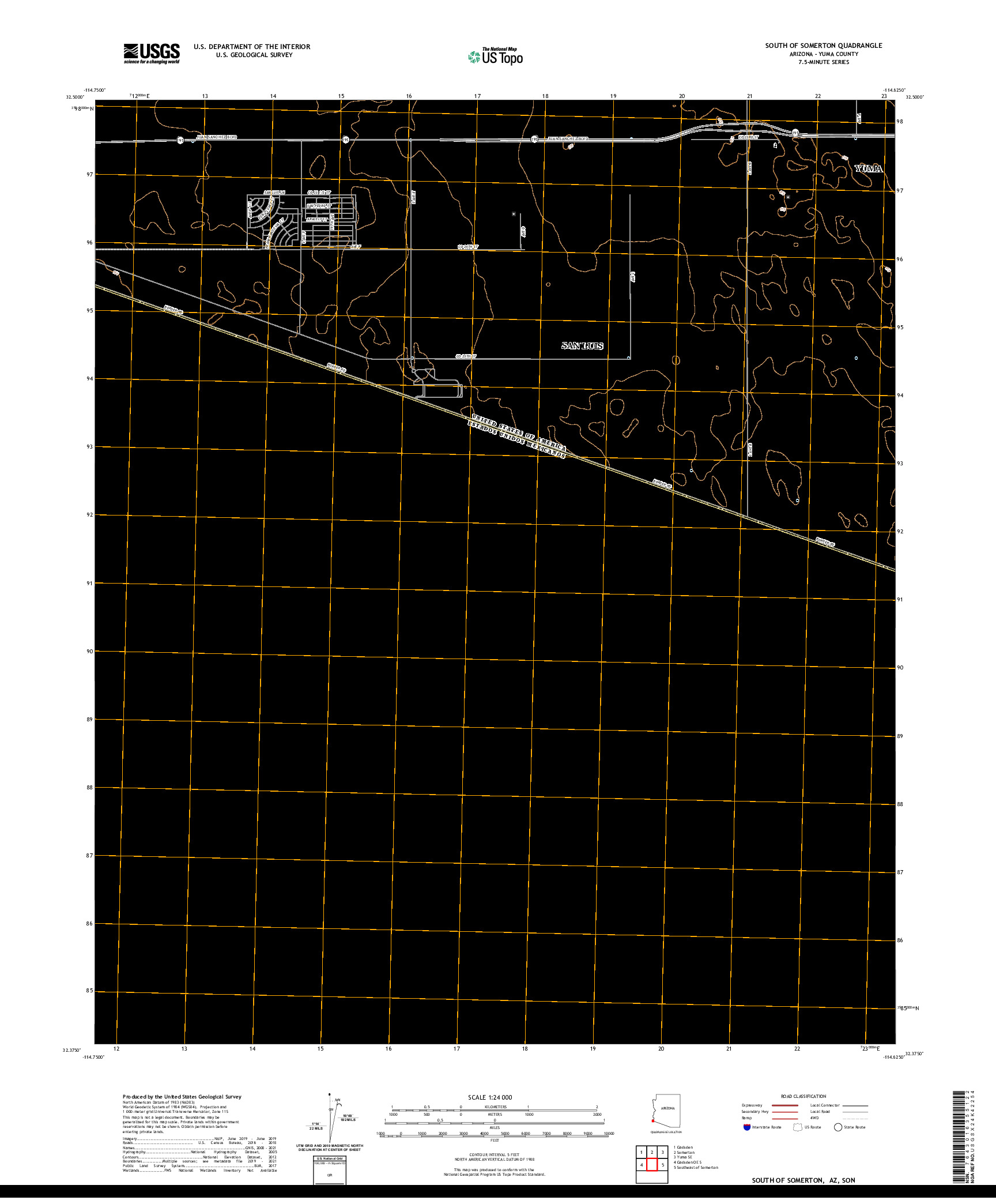 US TOPO 7.5-MINUTE MAP FOR SOUTH OF SOMERTON, AZ,SON