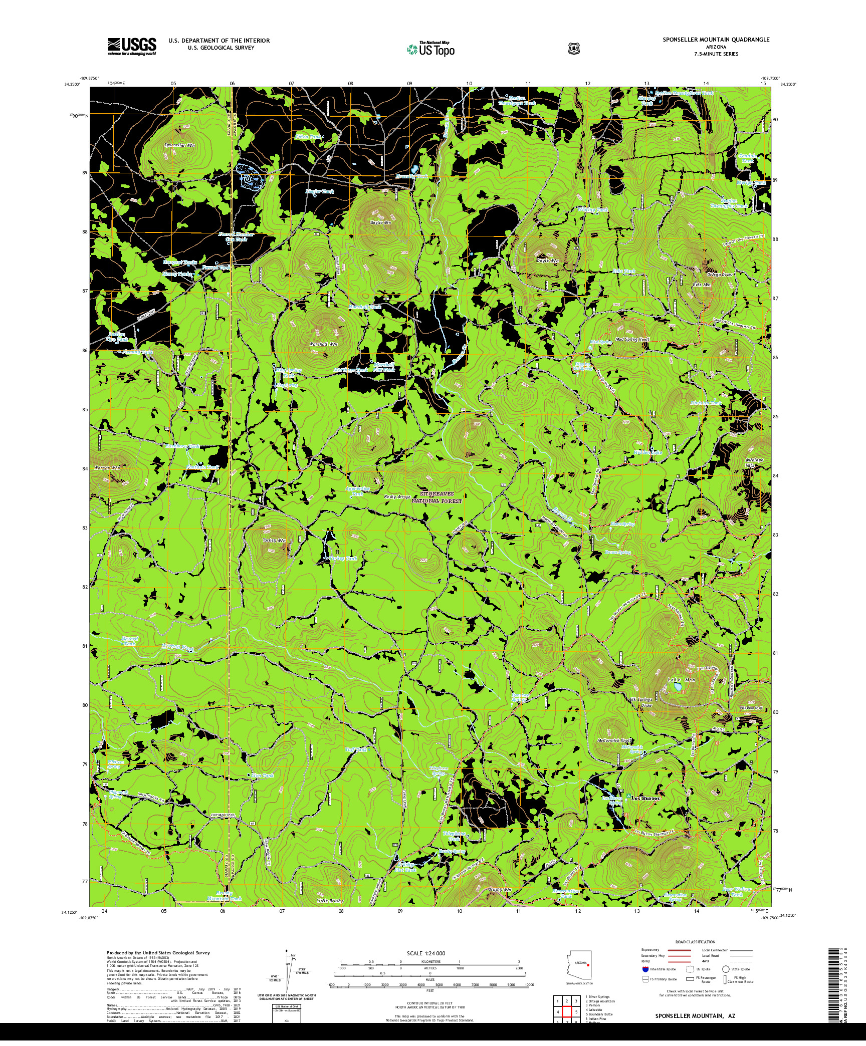 US TOPO 7.5-MINUTE MAP FOR SPONSELLER MOUNTAIN, AZ