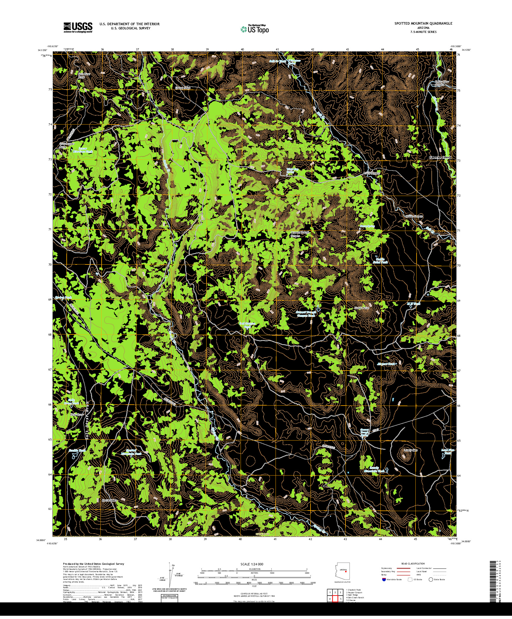 US TOPO 7.5-MINUTE MAP FOR SPOTTED MOUNTAIN, AZ