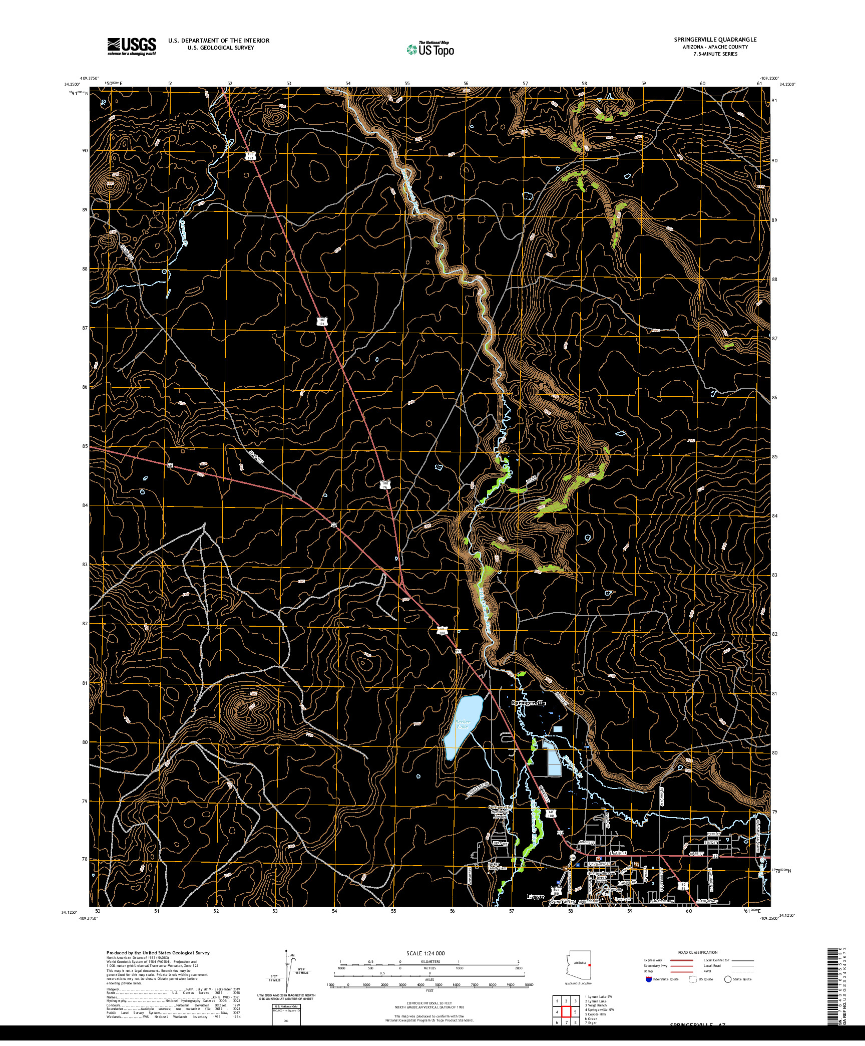 US TOPO 7.5-MINUTE MAP FOR SPRINGERVILLE, AZ