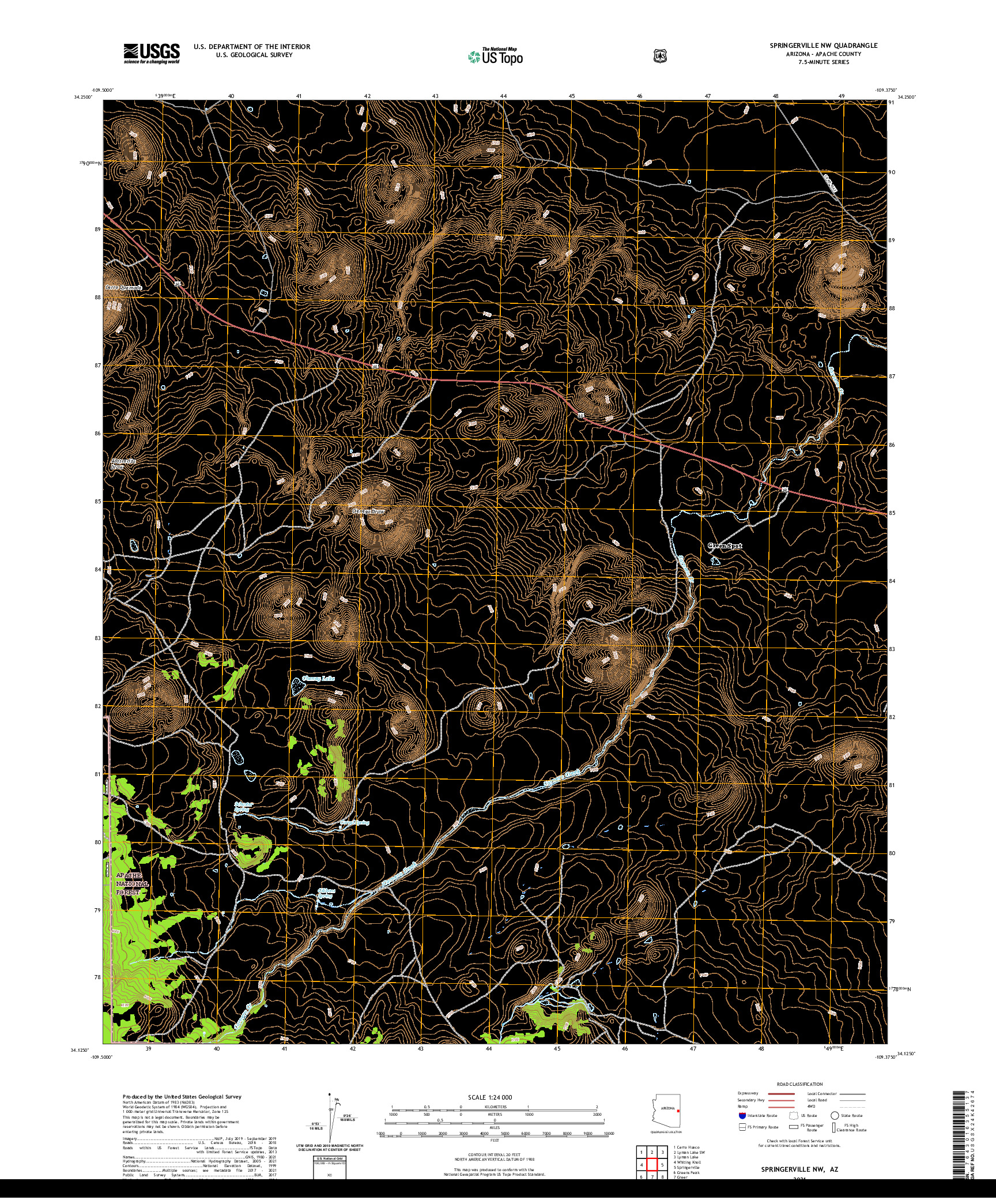 US TOPO 7.5-MINUTE MAP FOR SPRINGERVILLE NW, AZ