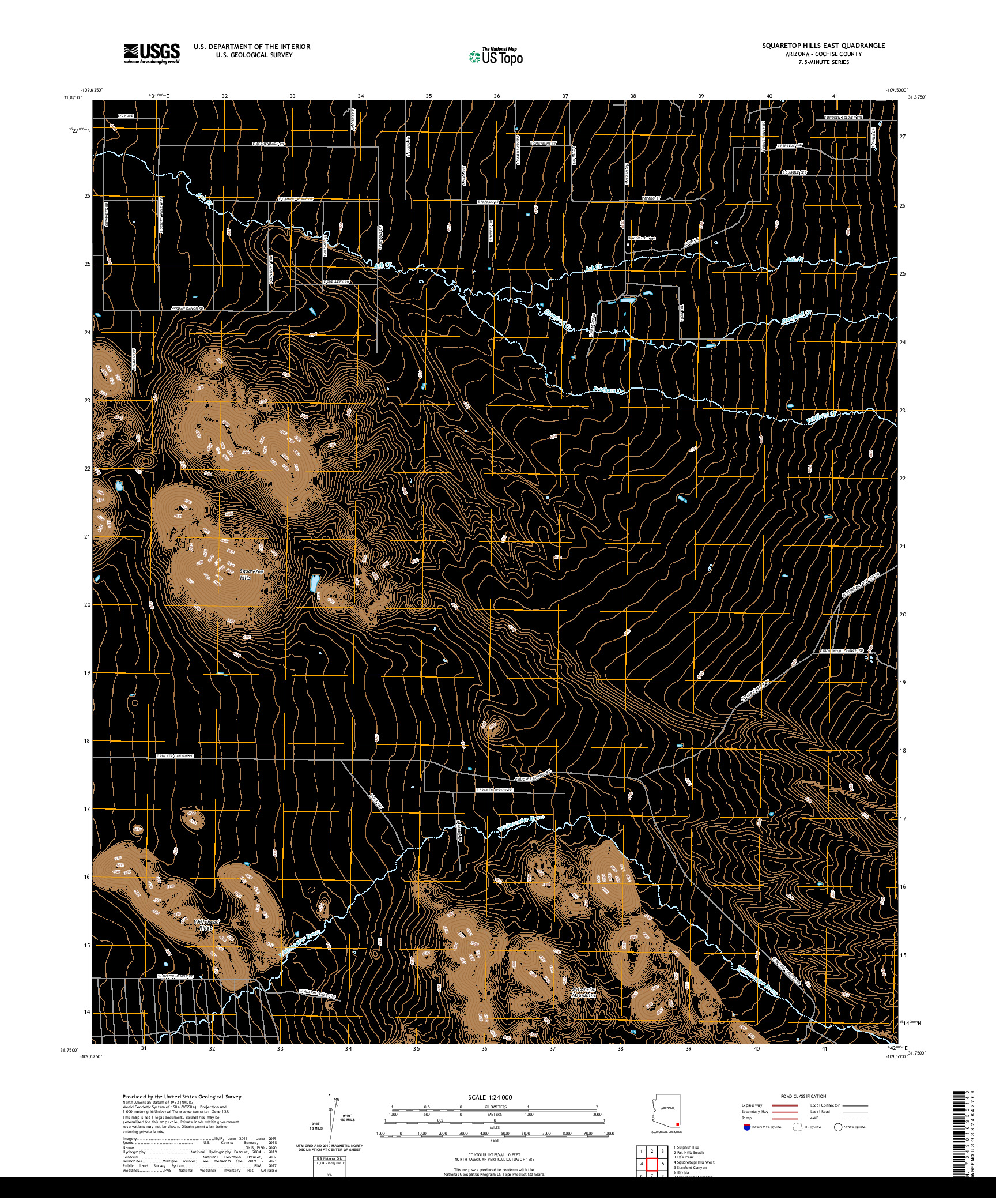 USGS US TOPO 7.5-MINUTE MAP FOR SQUARETOP HILLS EAST, AZ 2021