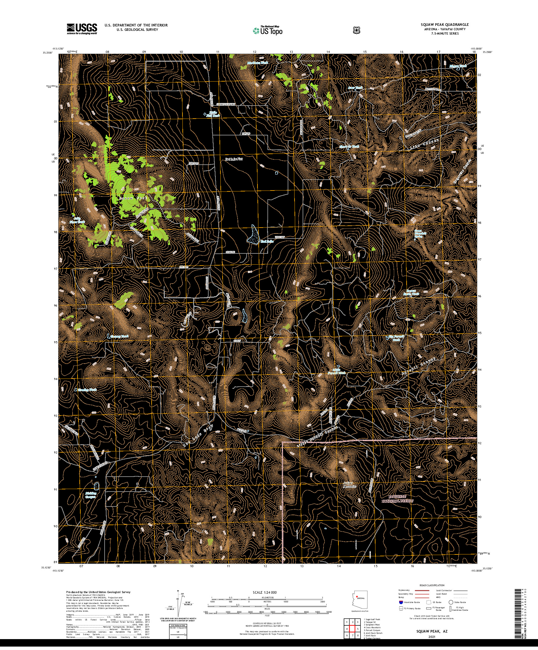 US TOPO 7.5-MINUTE MAP FOR SQUAW PEAK, AZ