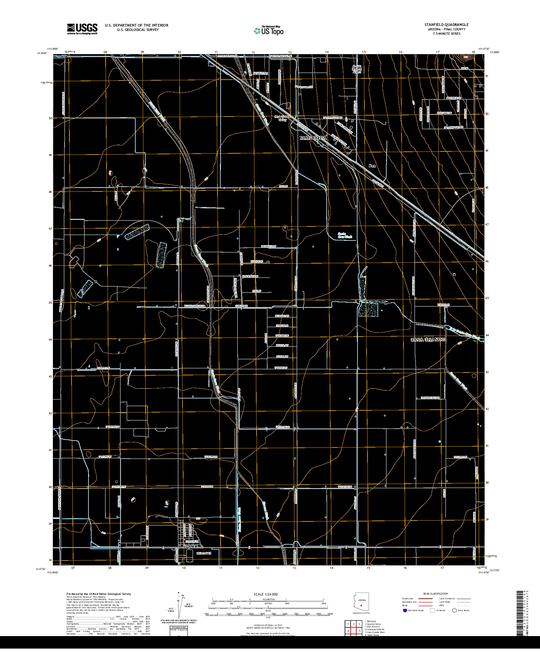 US TOPO 7.5-MINUTE MAP FOR STANFIELD, AZ