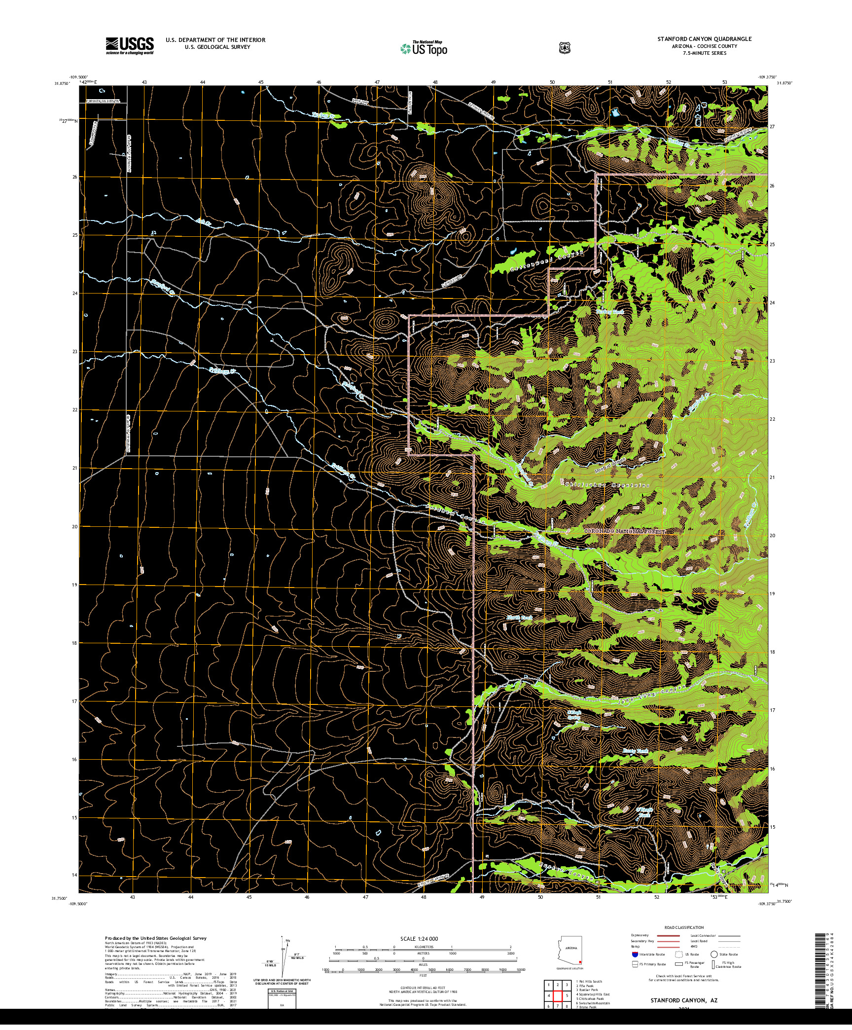 USGS US TOPO 7.5-MINUTE MAP FOR STANFORD CANYON, AZ 2021