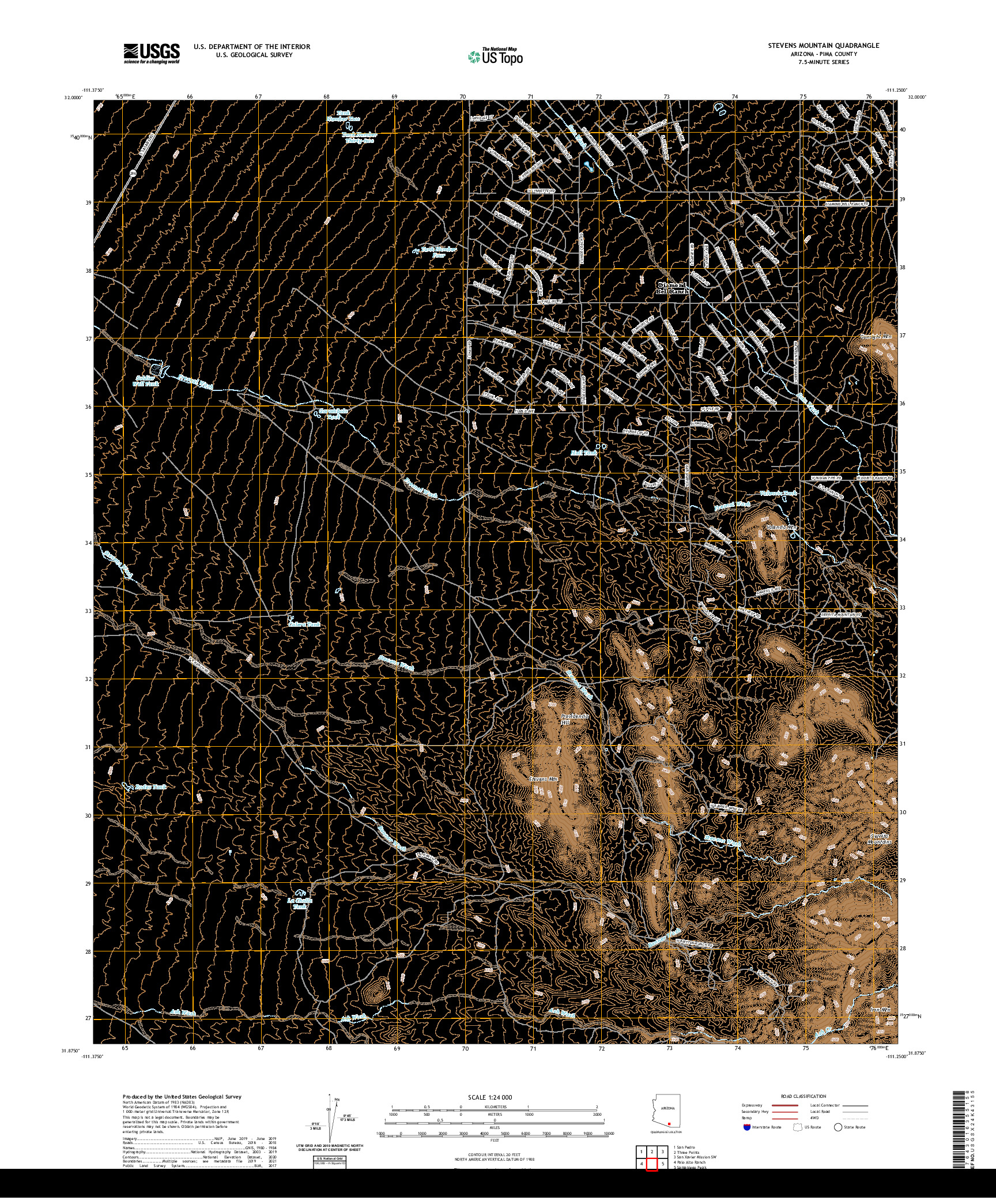 USGS US TOPO 7.5-MINUTE MAP FOR STEVENS MOUNTAIN, AZ 2021