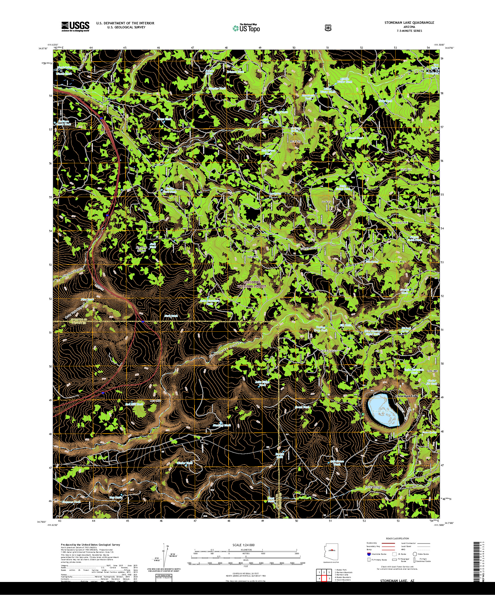 US TOPO 7.5-MINUTE MAP FOR STONEMAN LAKE, AZ