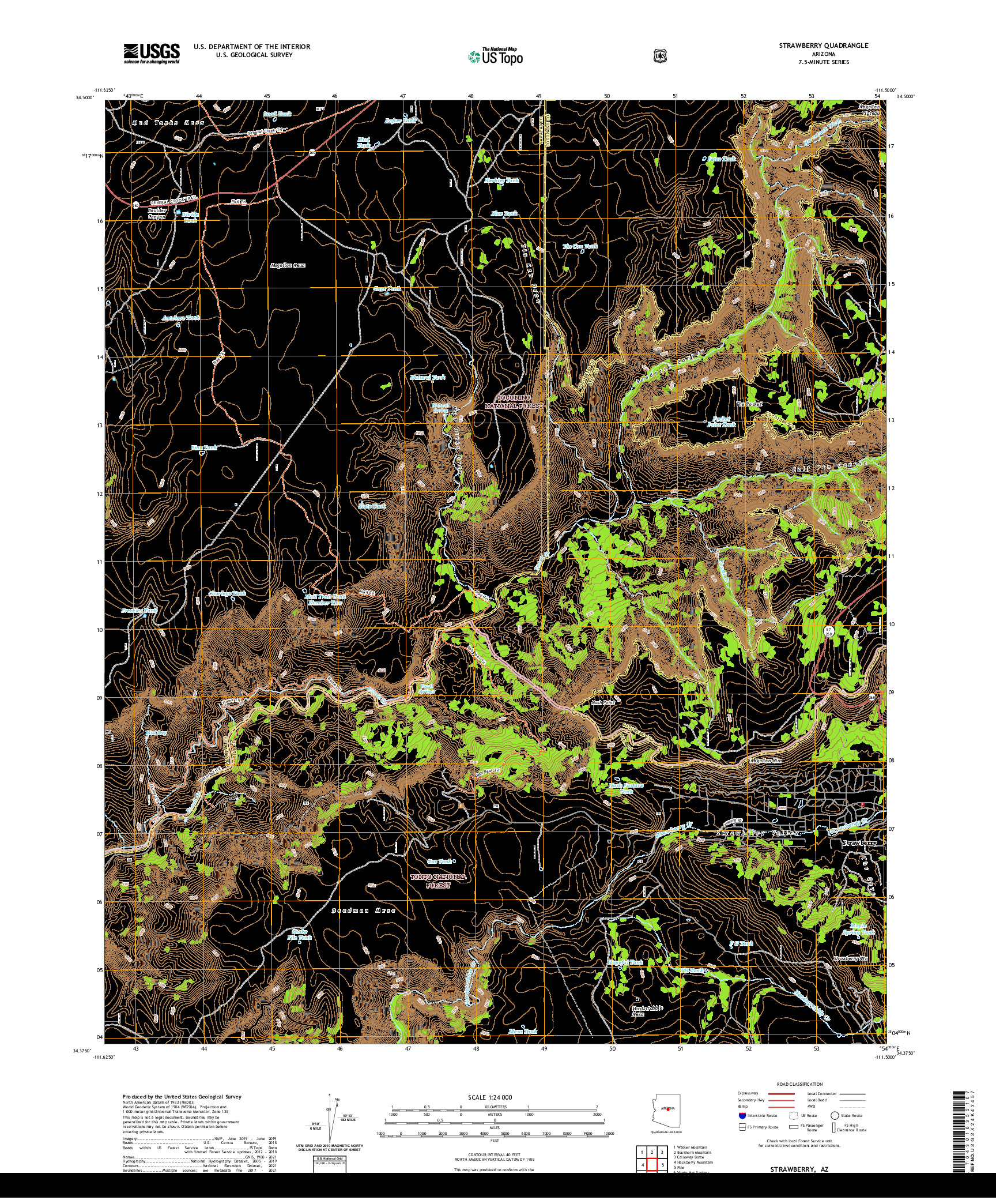 US TOPO 7.5-MINUTE MAP FOR STRAWBERRY, AZ