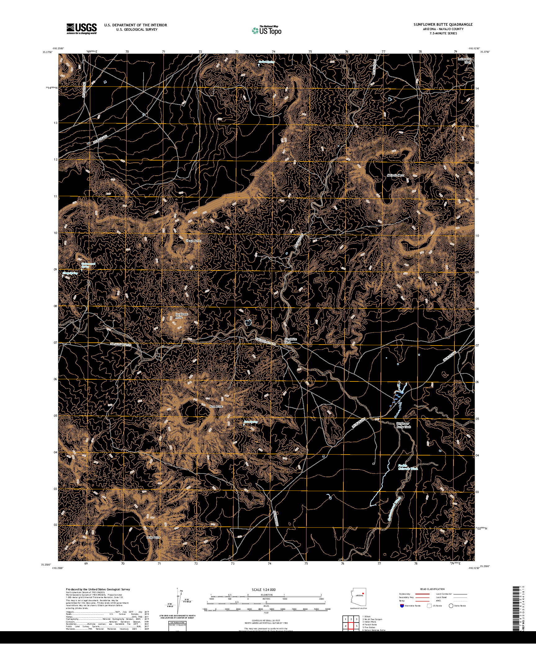 US TOPO 7.5-MINUTE MAP FOR SUNFLOWER BUTTE, AZ