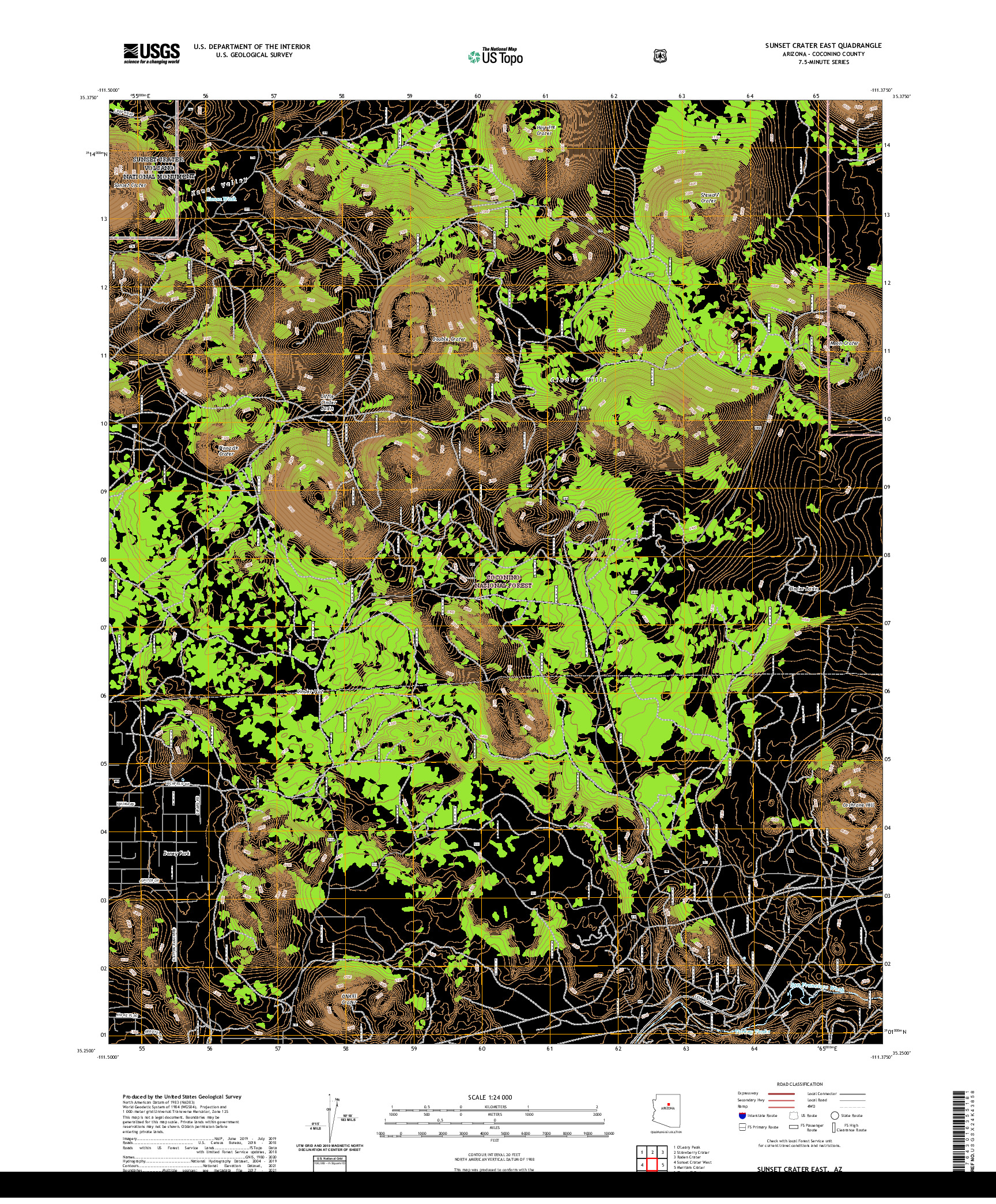 US TOPO 7.5-MINUTE MAP FOR SUNSET CRATER EAST, AZ