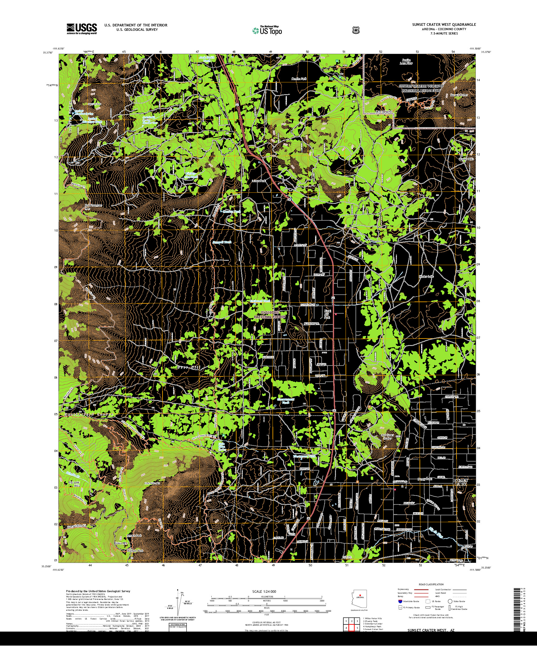 US TOPO 7.5-MINUTE MAP FOR SUNSET CRATER WEST, AZ