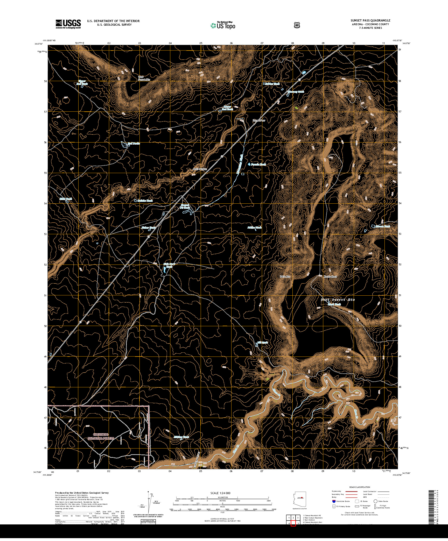 US TOPO 7.5-MINUTE MAP FOR SUNSET PASS, AZ