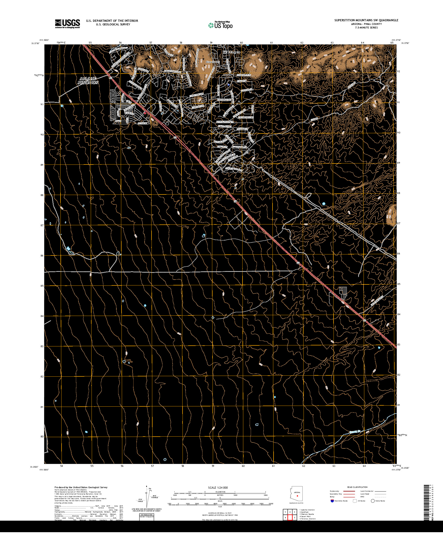 US TOPO 7.5-MINUTE MAP FOR SUPERSTITION MOUNTAINS SW, AZ