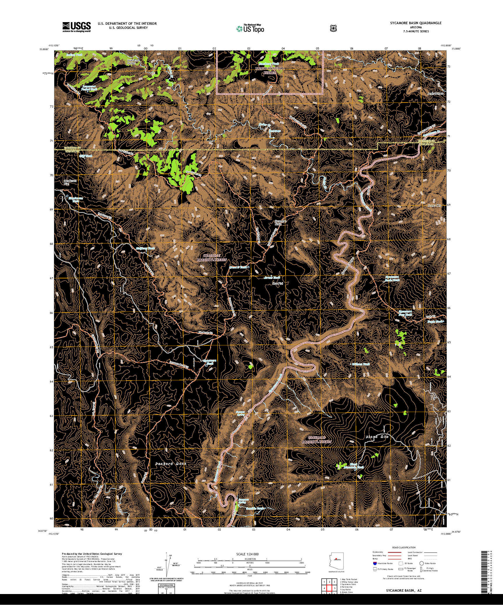 US TOPO 7.5-MINUTE MAP FOR SYCAMORE BASIN, AZ