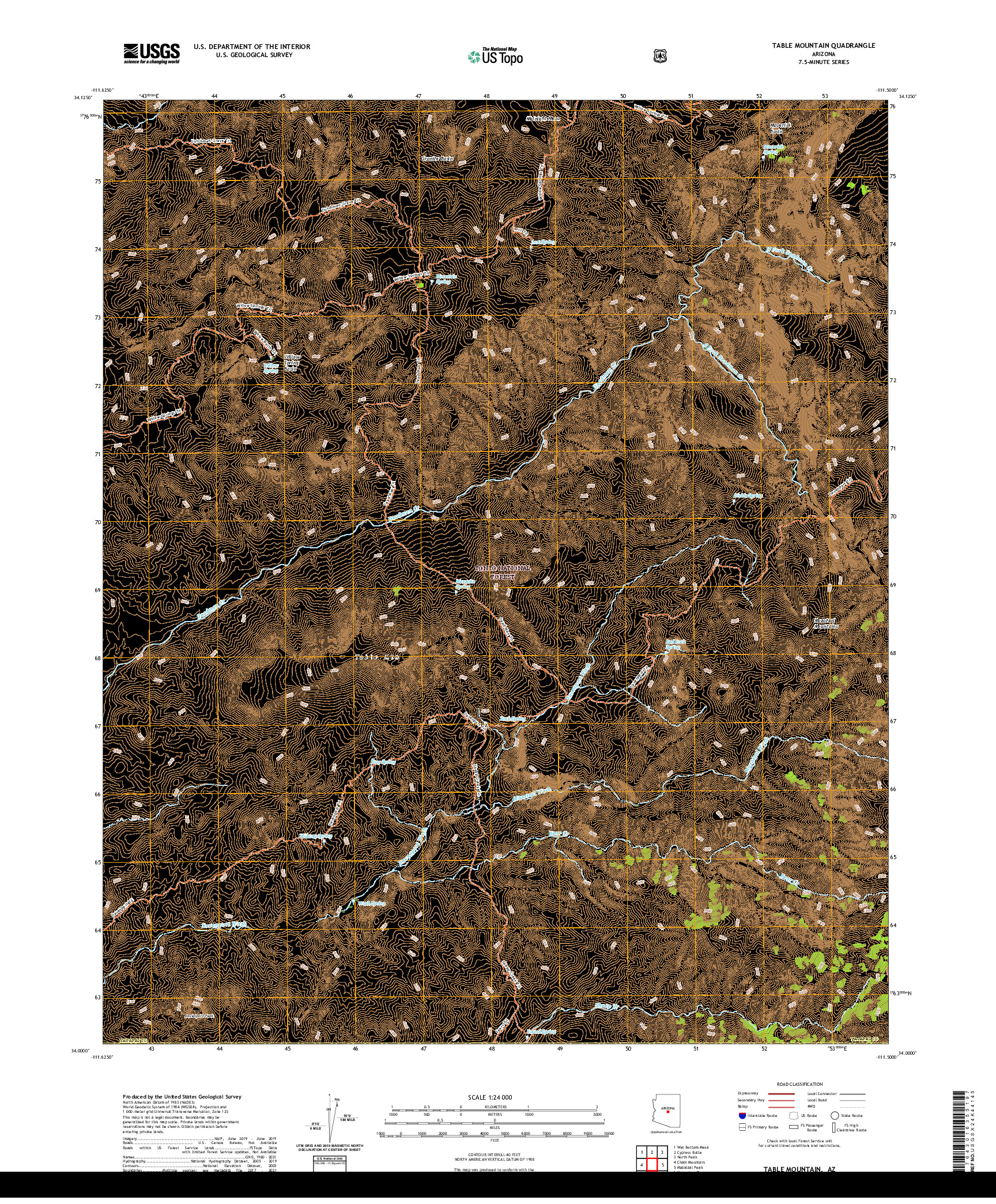 US TOPO 7.5-MINUTE MAP FOR TABLE MOUNTAIN, AZ