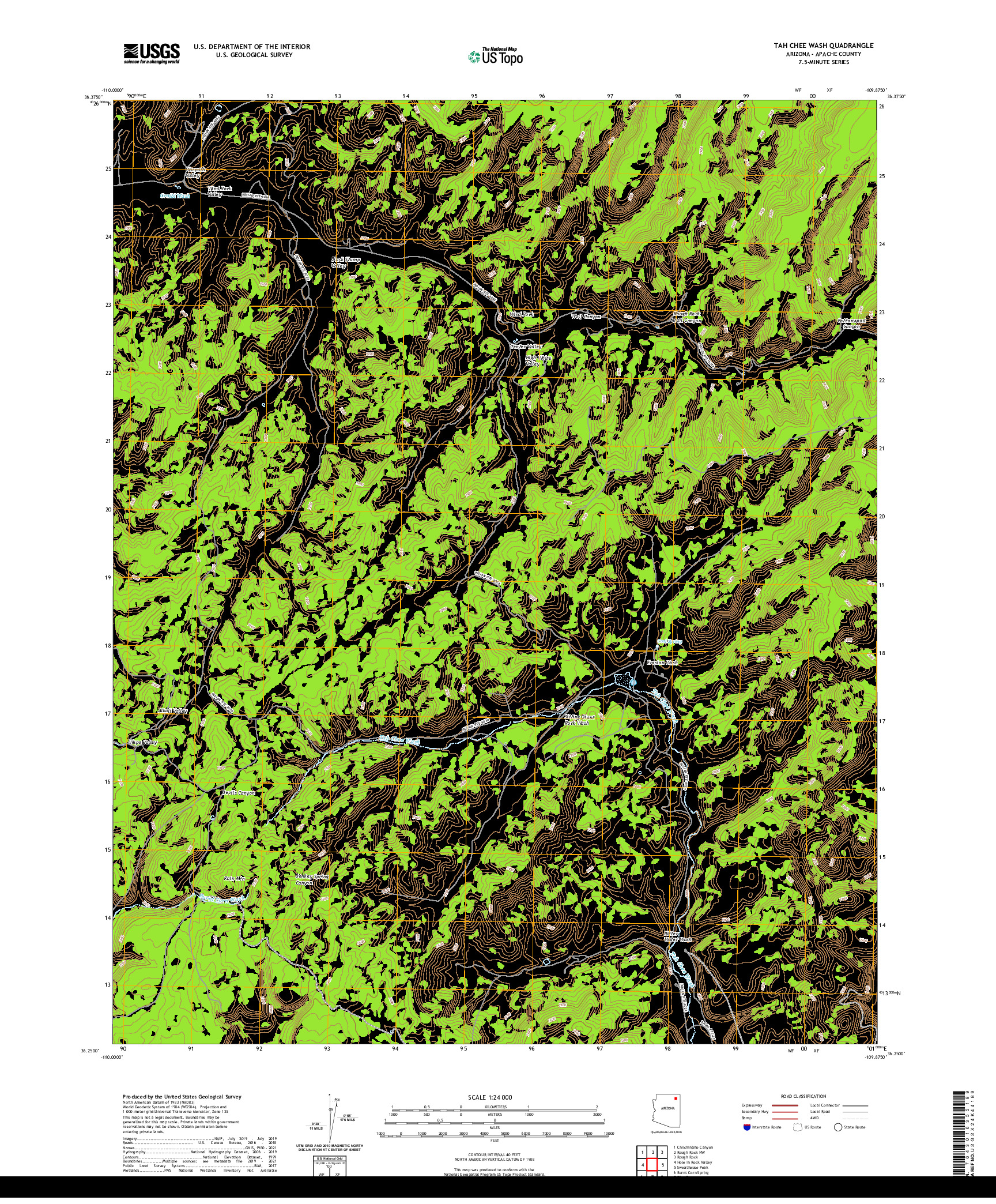 US TOPO 7.5-MINUTE MAP FOR TAH CHEE WASH, AZ