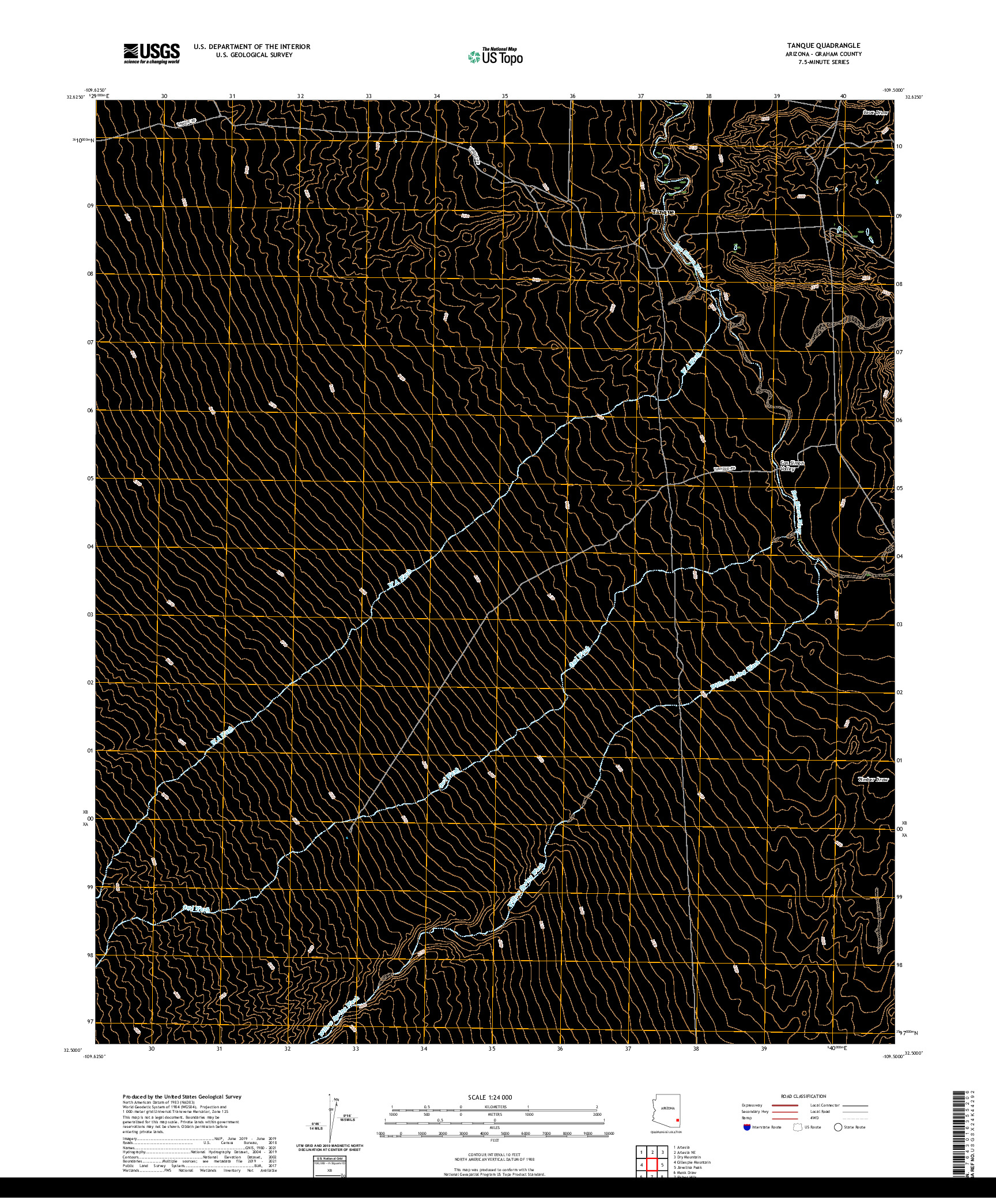 US TOPO 7.5-MINUTE MAP FOR TANQUE, AZ