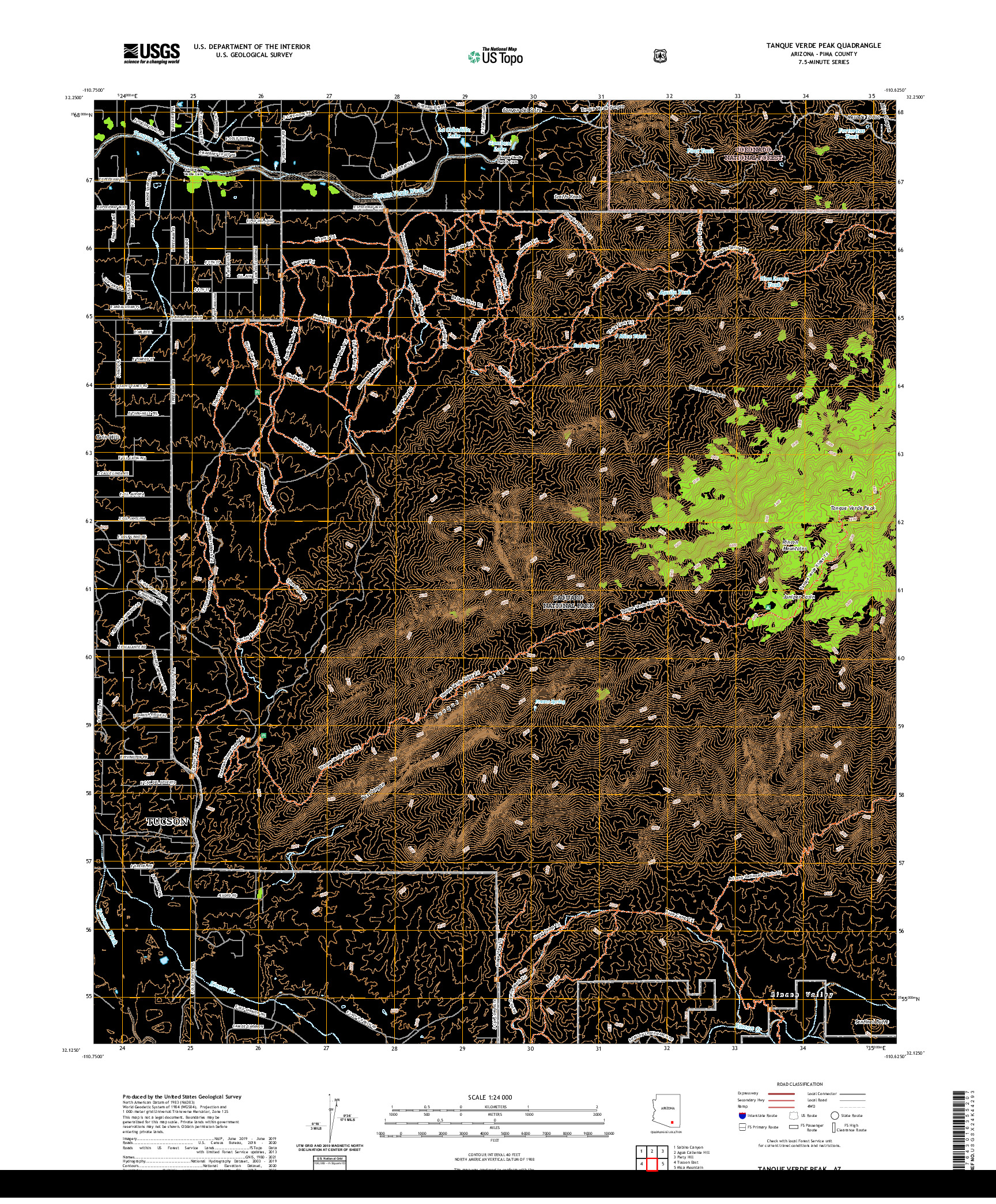 US TOPO 7.5-MINUTE MAP FOR TANQUE VERDE PEAK, AZ