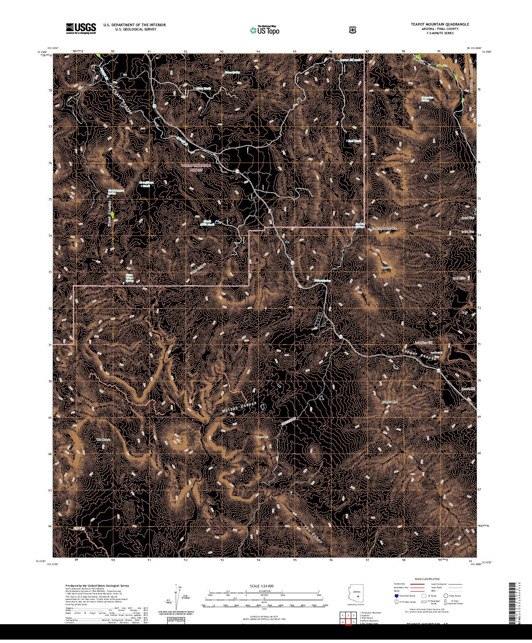 US TOPO 7.5-MINUTE MAP FOR TEAPOT MOUNTAIN, AZ