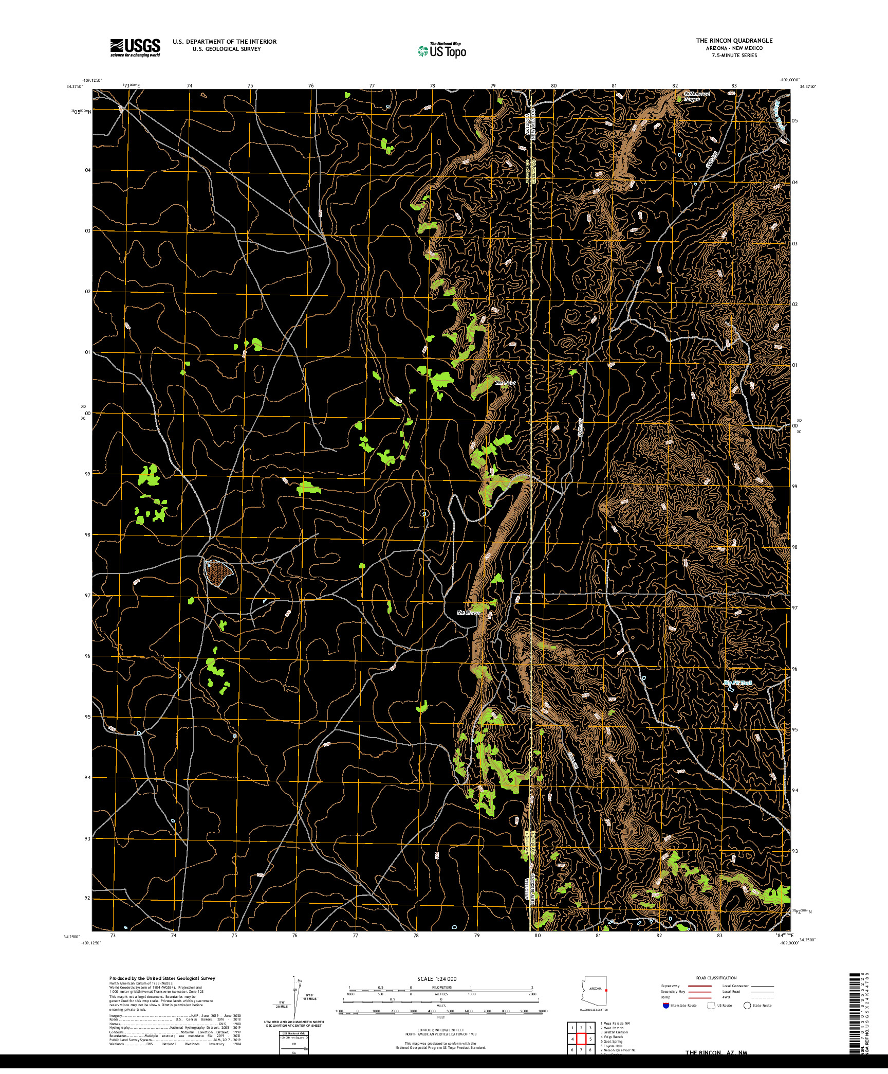 US TOPO 7.5-MINUTE MAP FOR THE RINCON, AZ,NM