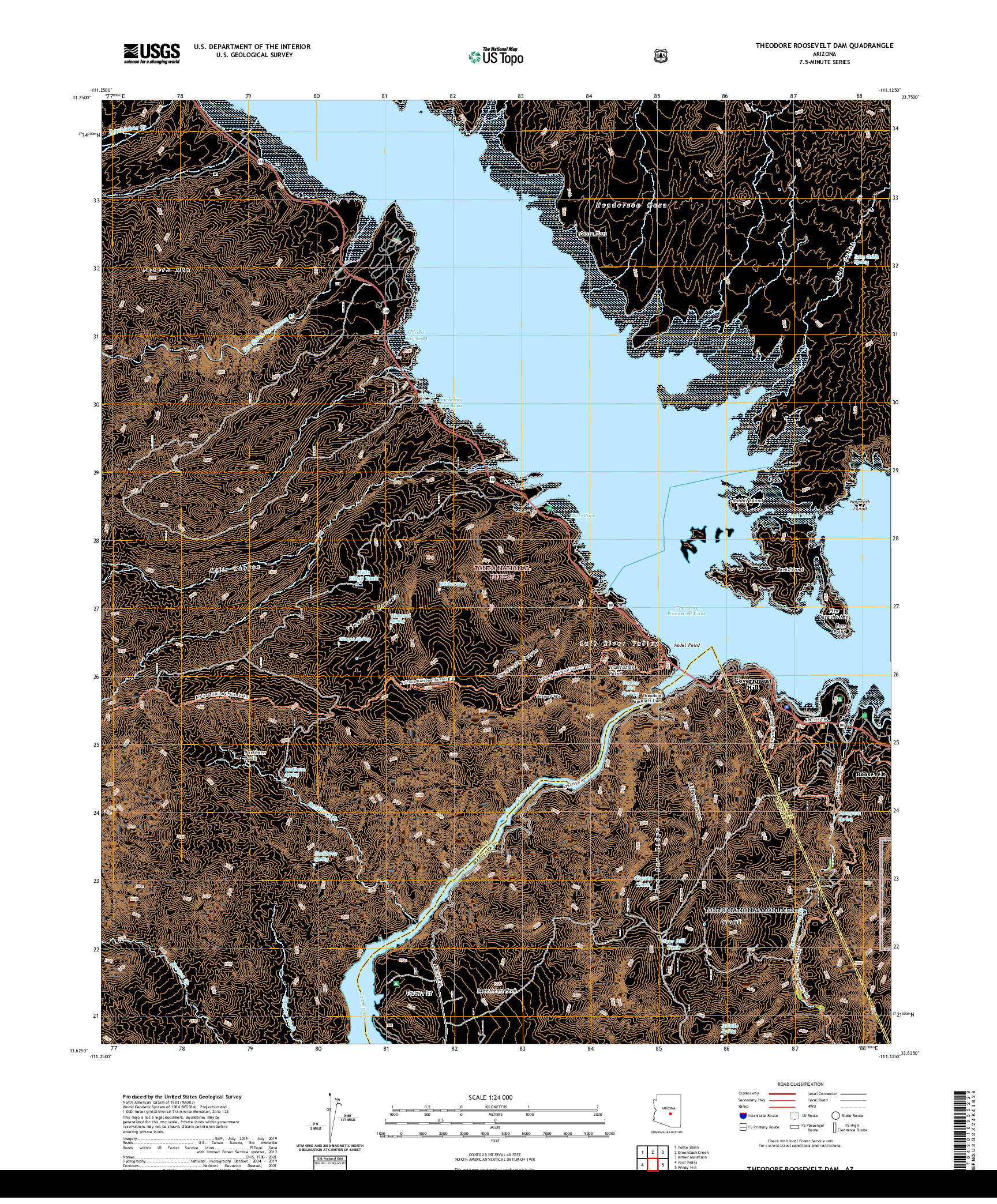 US TOPO 7.5-MINUTE MAP FOR THEODORE ROOSEVELT DAM, AZ