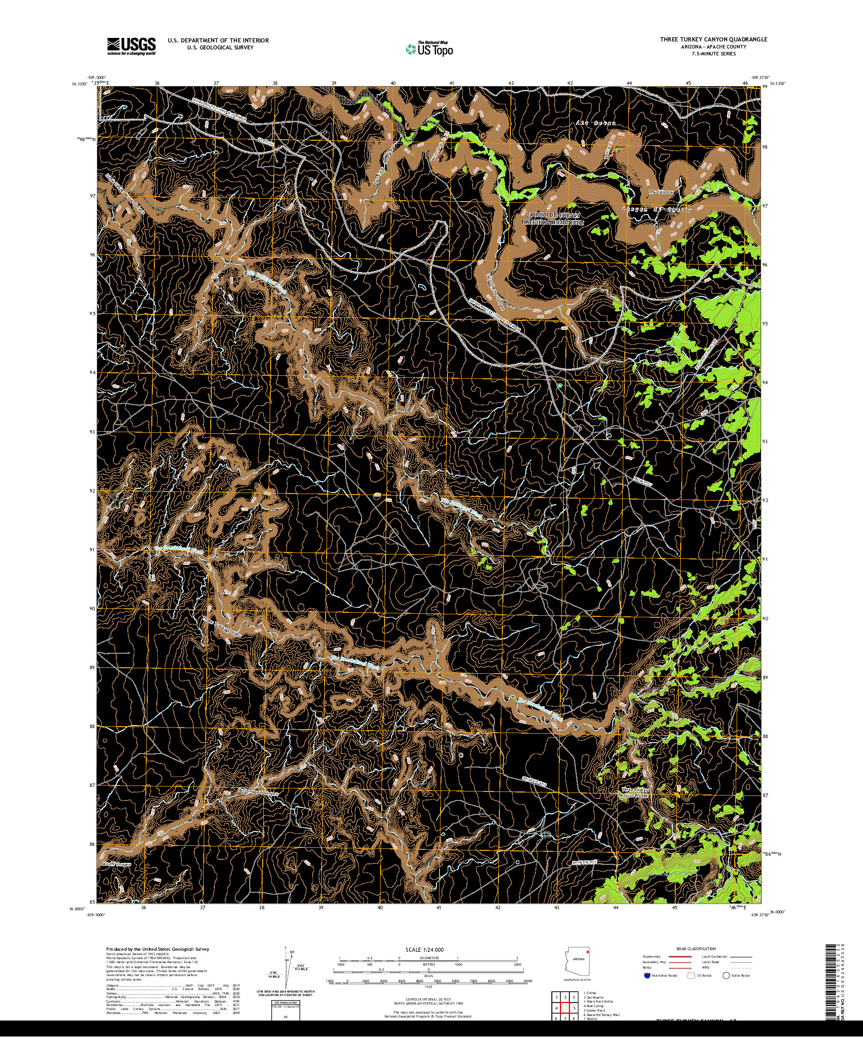 US TOPO 7.5-MINUTE MAP FOR THREE TURKEY CANYON, AZ