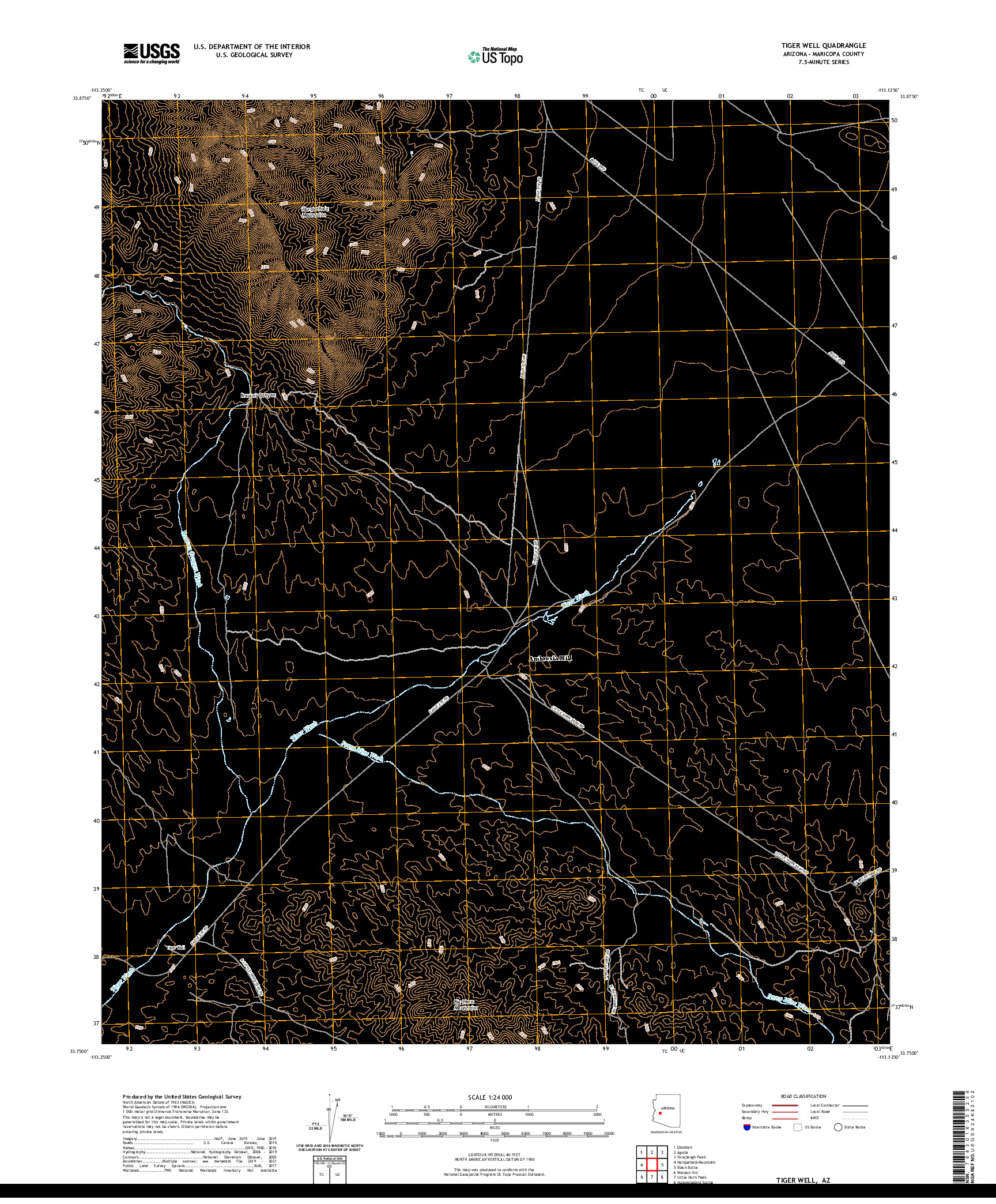 US TOPO 7.5-MINUTE MAP FOR TIGER WELL, AZ