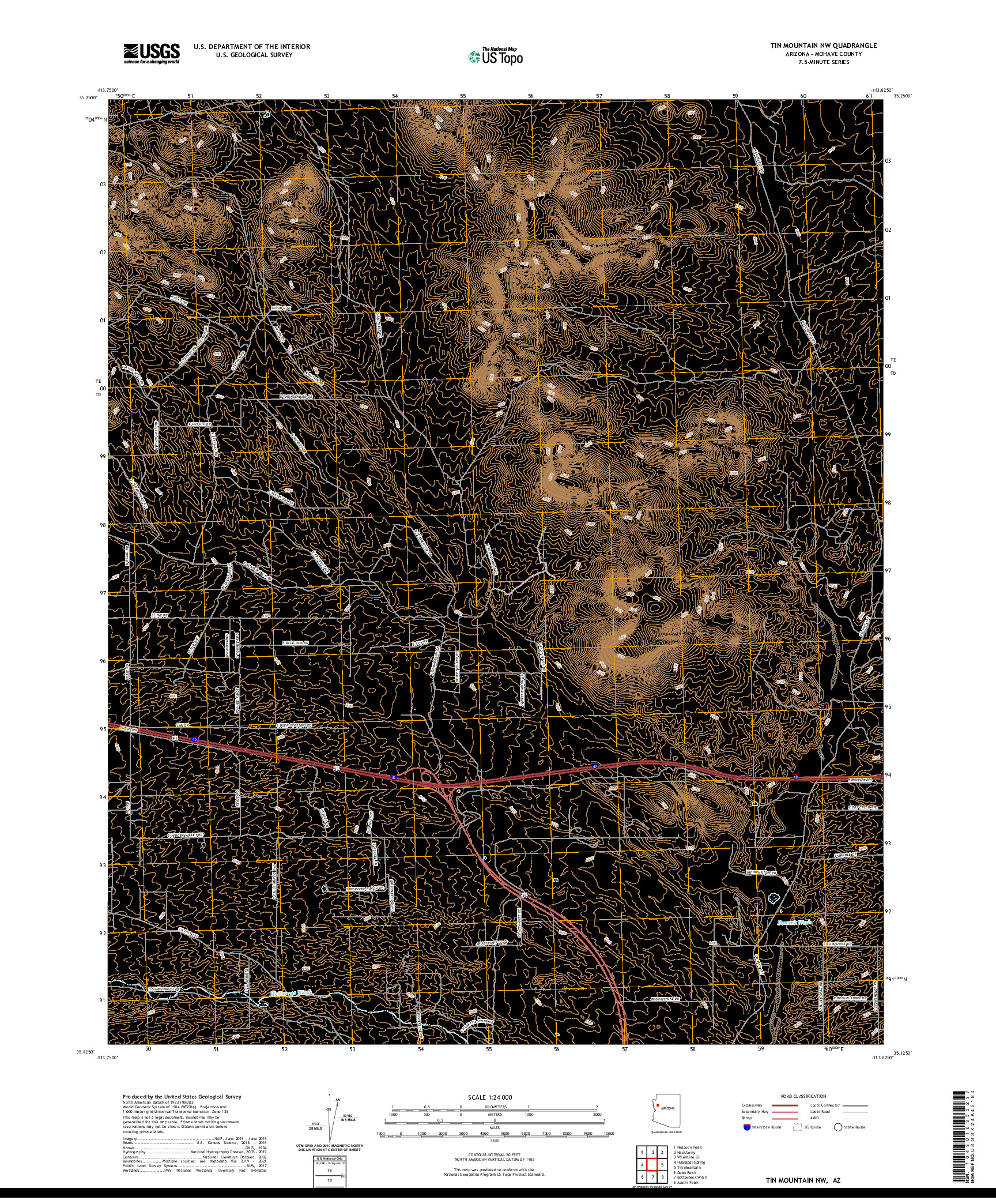 US TOPO 7.5-MINUTE MAP FOR TIN MOUNTAIN NW, AZ