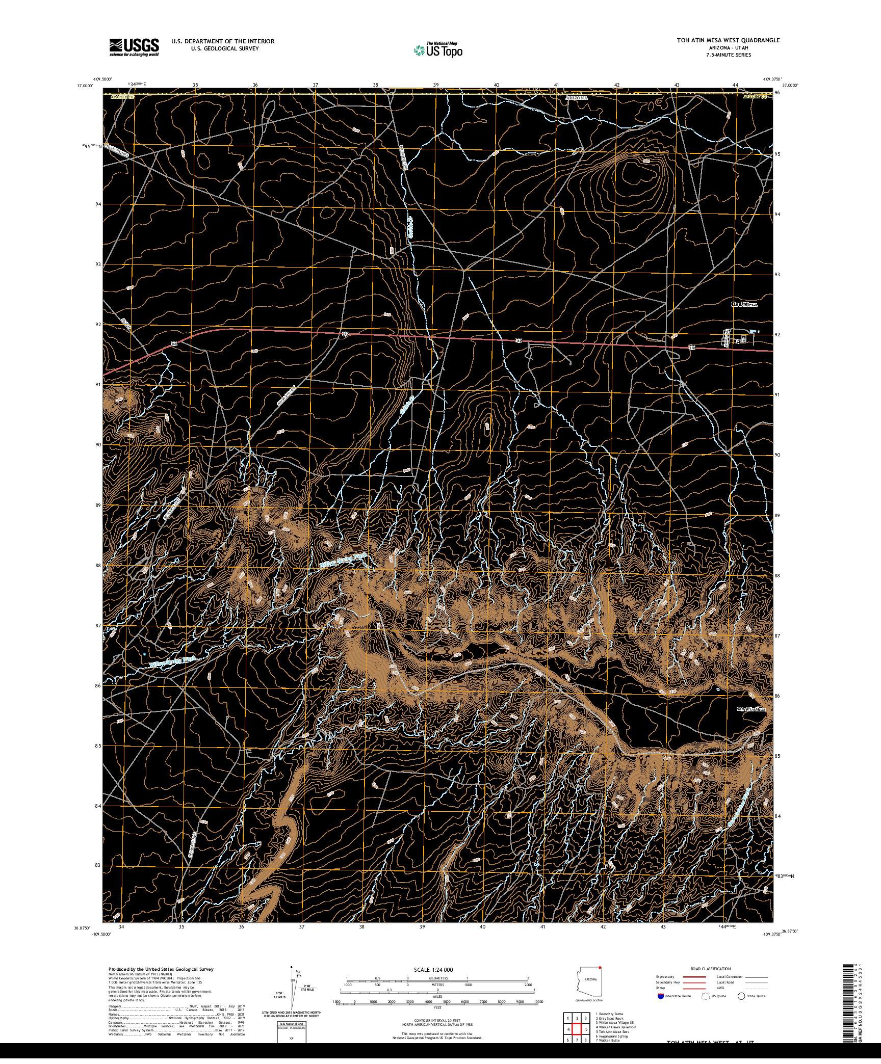 US TOPO 7.5-MINUTE MAP FOR TOH ATIN MESA WEST, AZ,UT