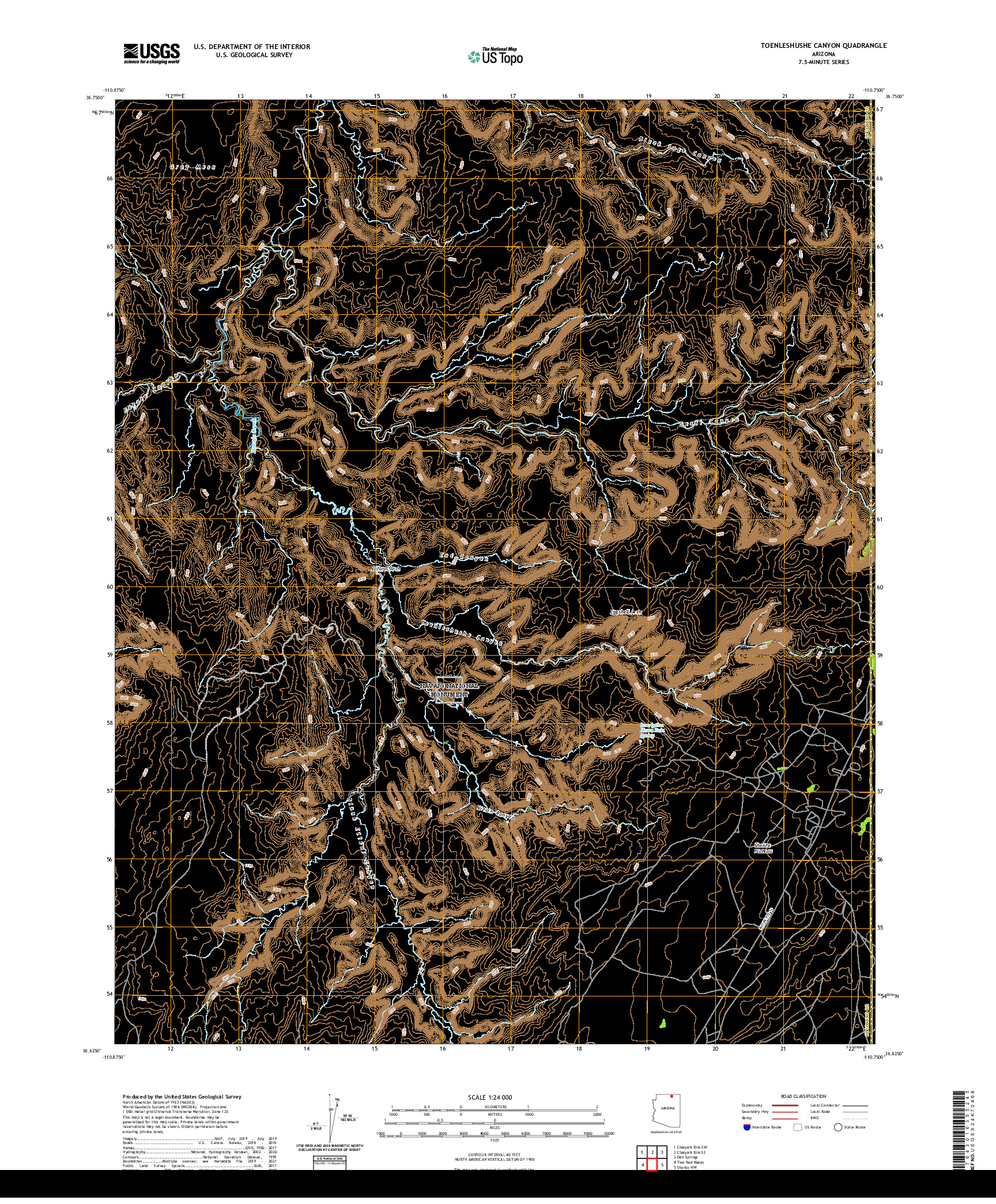 US TOPO 7.5-MINUTE MAP FOR TOENLESHUSHE CANYON, AZ