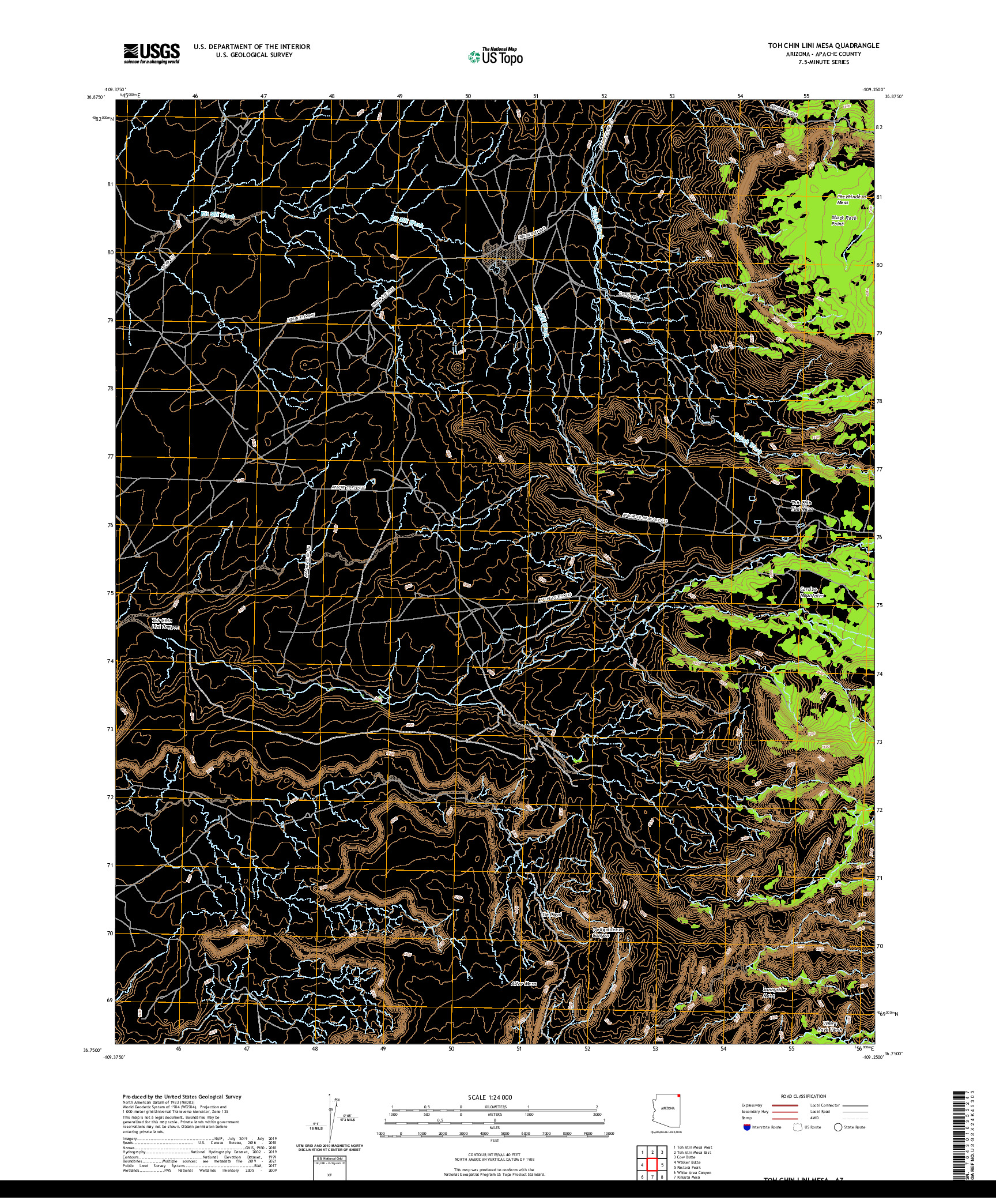 US TOPO 7.5-MINUTE MAP FOR TOH CHIN LINI MESA, AZ