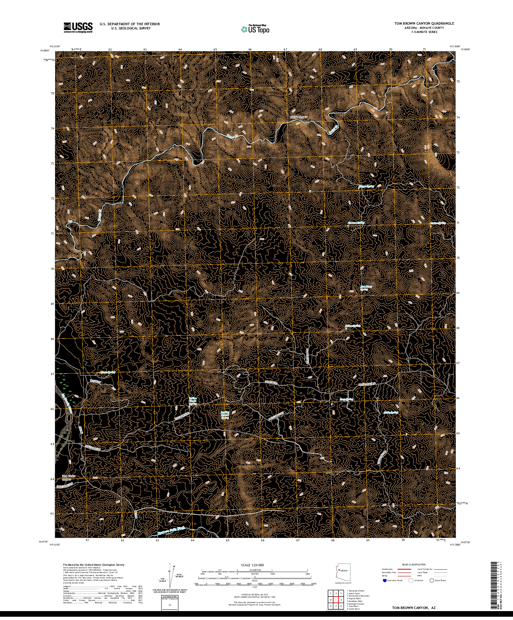 US TOPO 7.5-MINUTE MAP FOR TOM BROWN CANYON, AZ