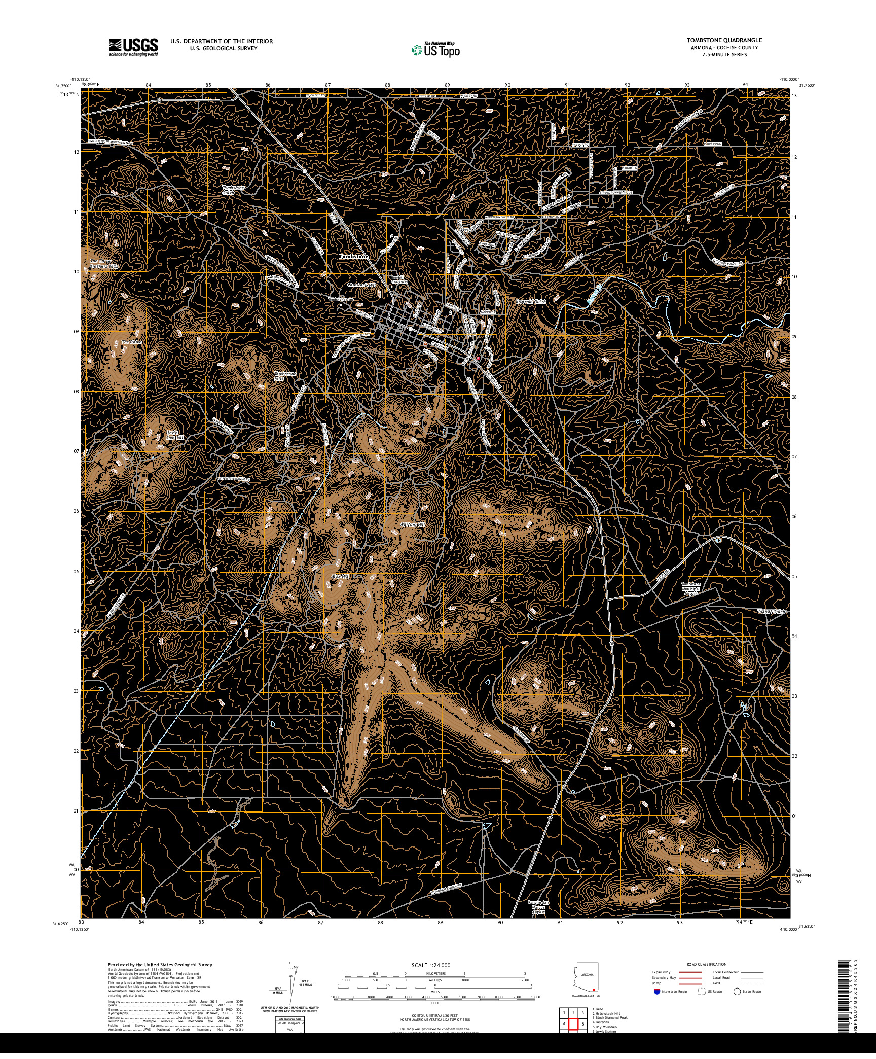 US TOPO 7.5-MINUTE MAP FOR TOMBSTONE, AZ