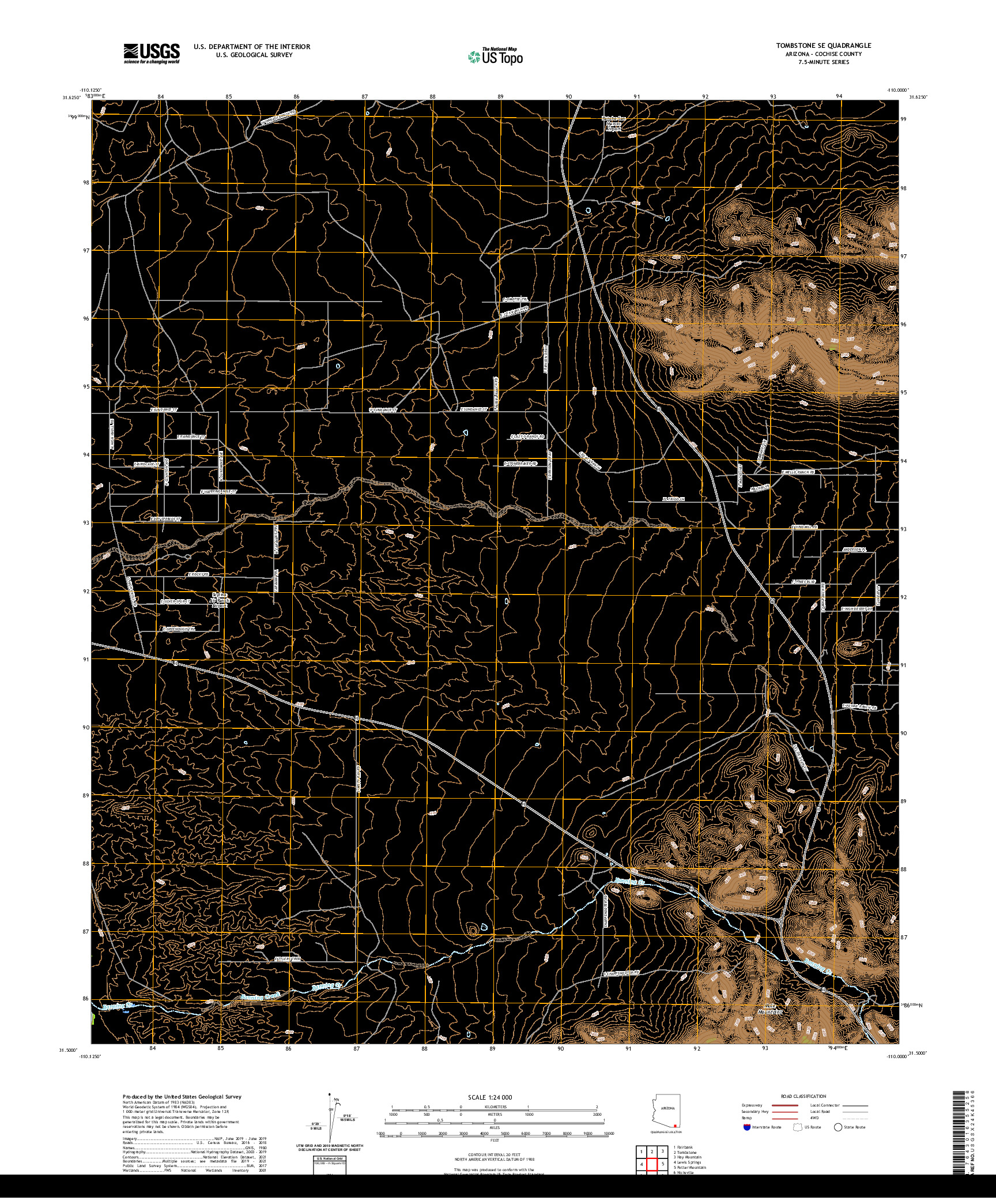 US TOPO 7.5-MINUTE MAP FOR TOMBSTONE SE, AZ