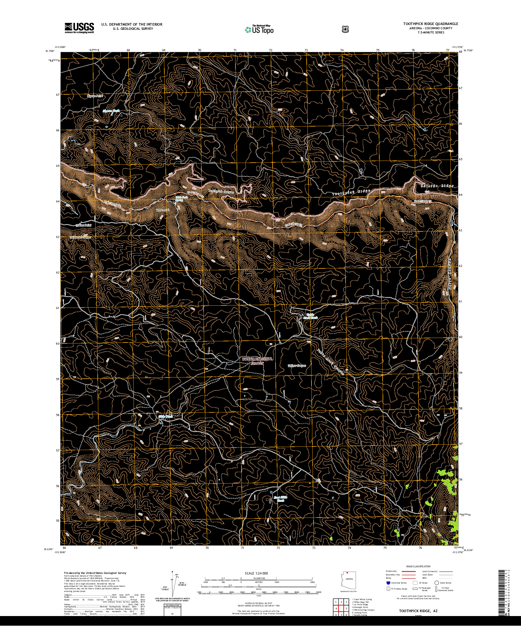 US TOPO 7.5-MINUTE MAP FOR TOOTHPICK RIDGE, AZ