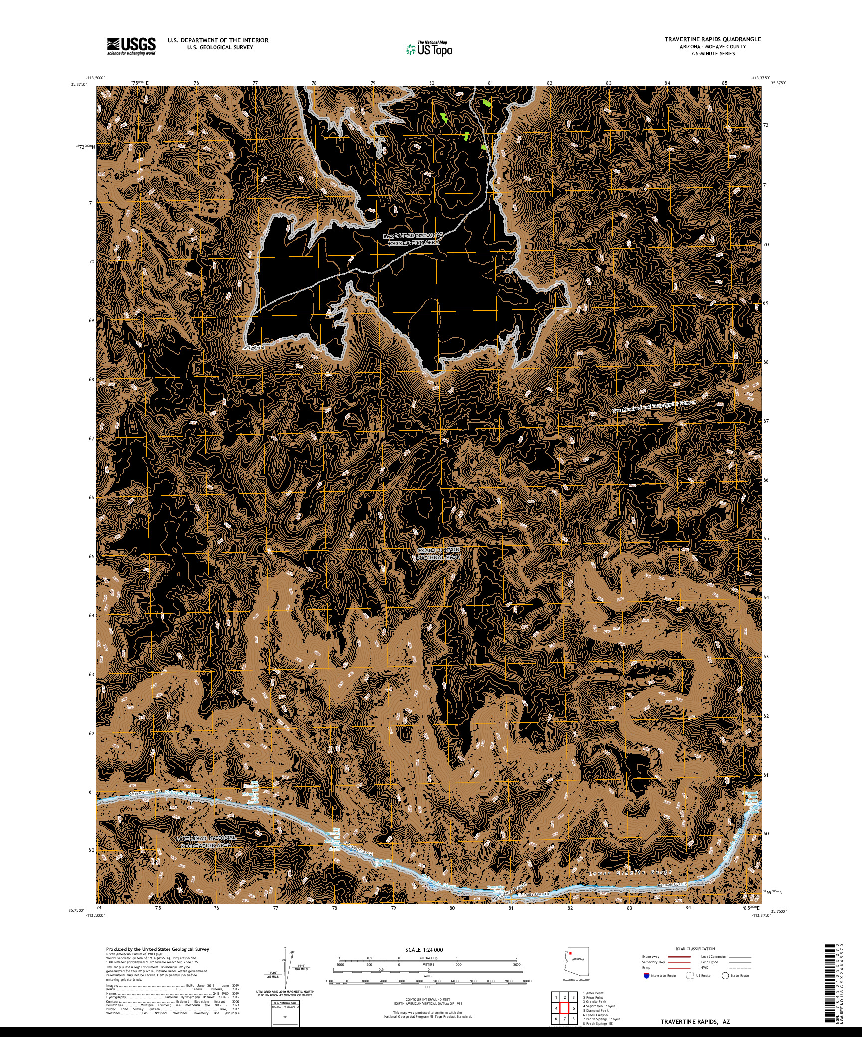 US TOPO 7.5-MINUTE MAP FOR TRAVERTINE RAPIDS, AZ