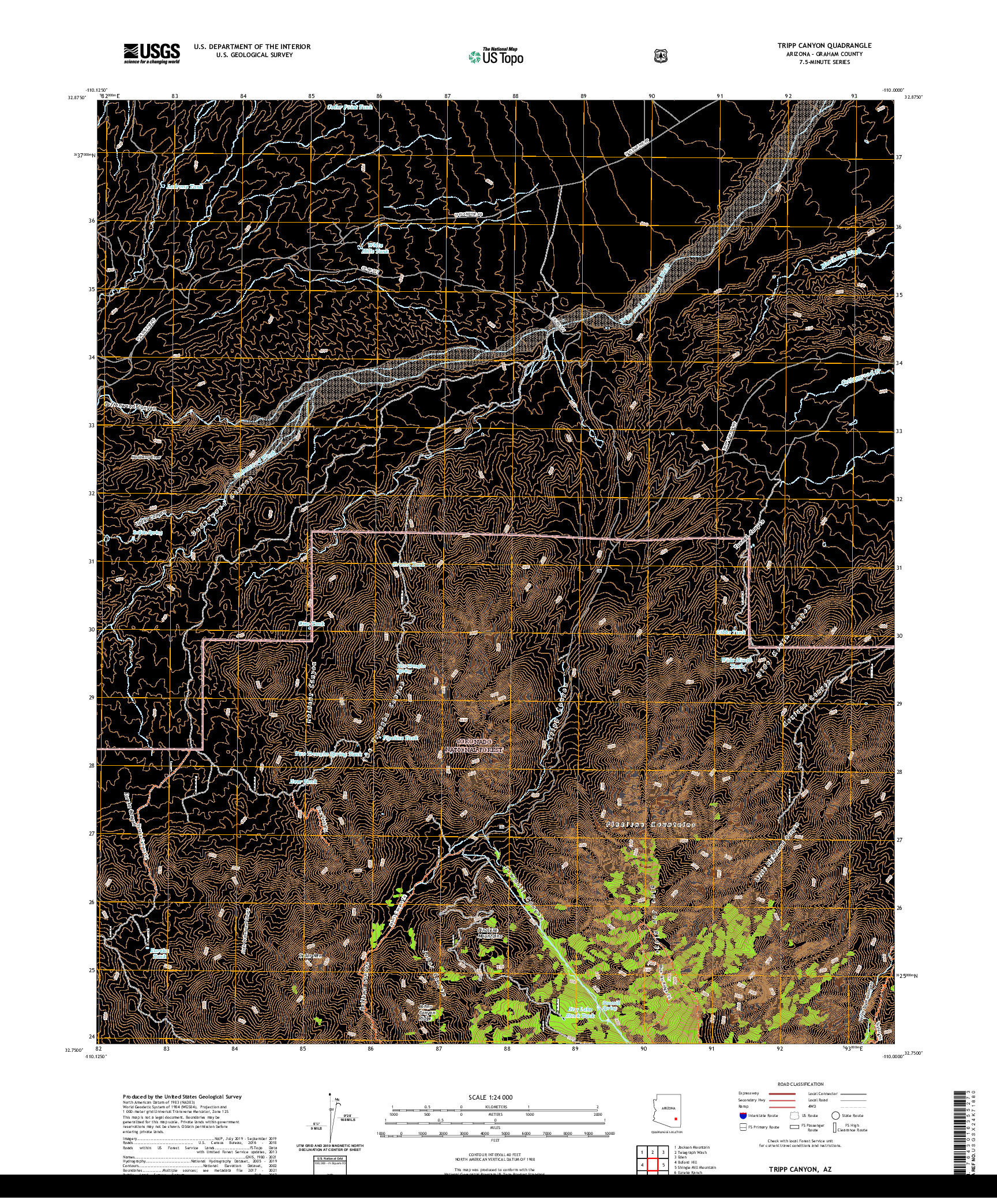 US TOPO 7.5-MINUTE MAP FOR TRIPP CANYON, AZ