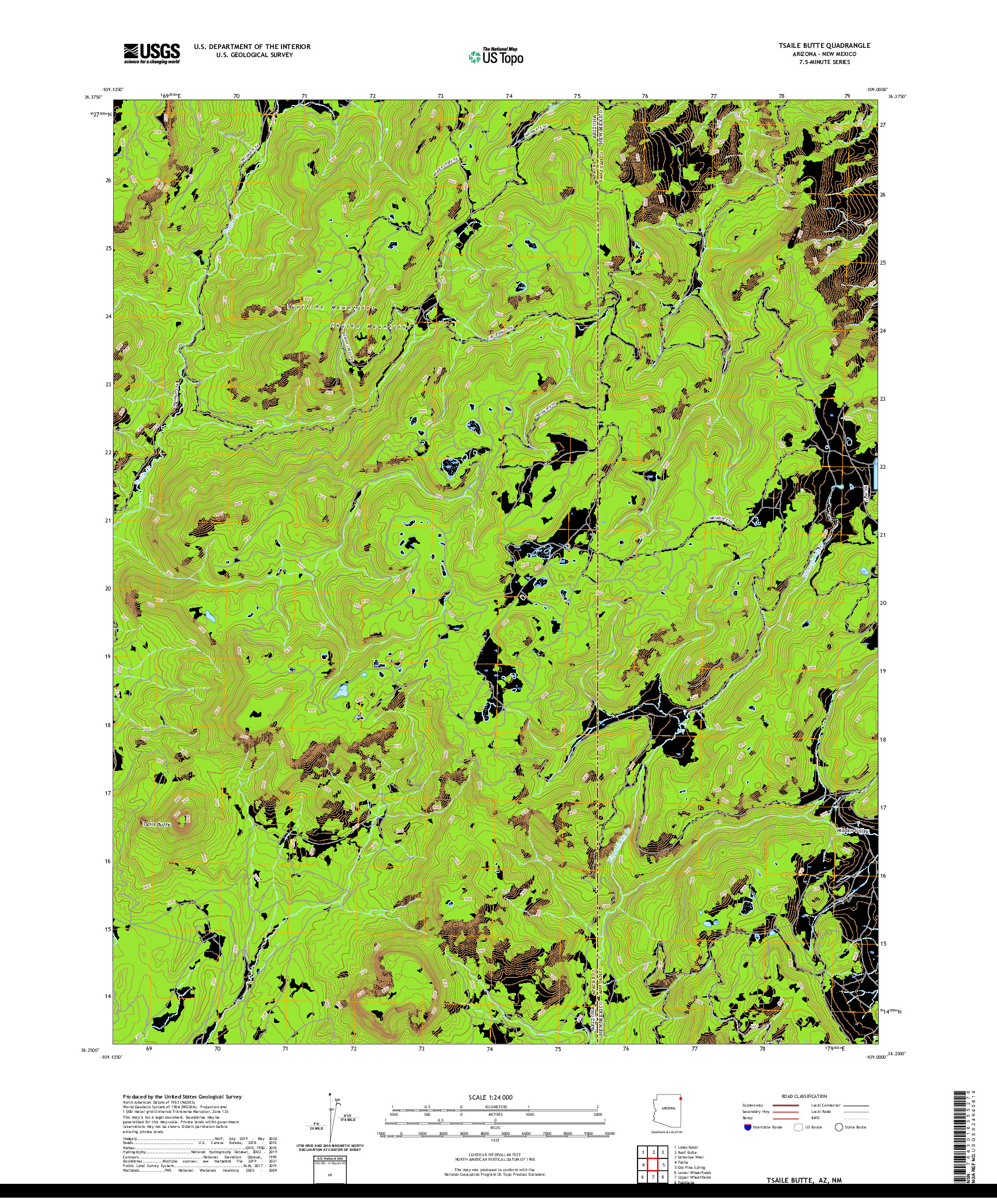 US TOPO 7.5-MINUTE MAP FOR TSAILE BUTTE, AZ,NM