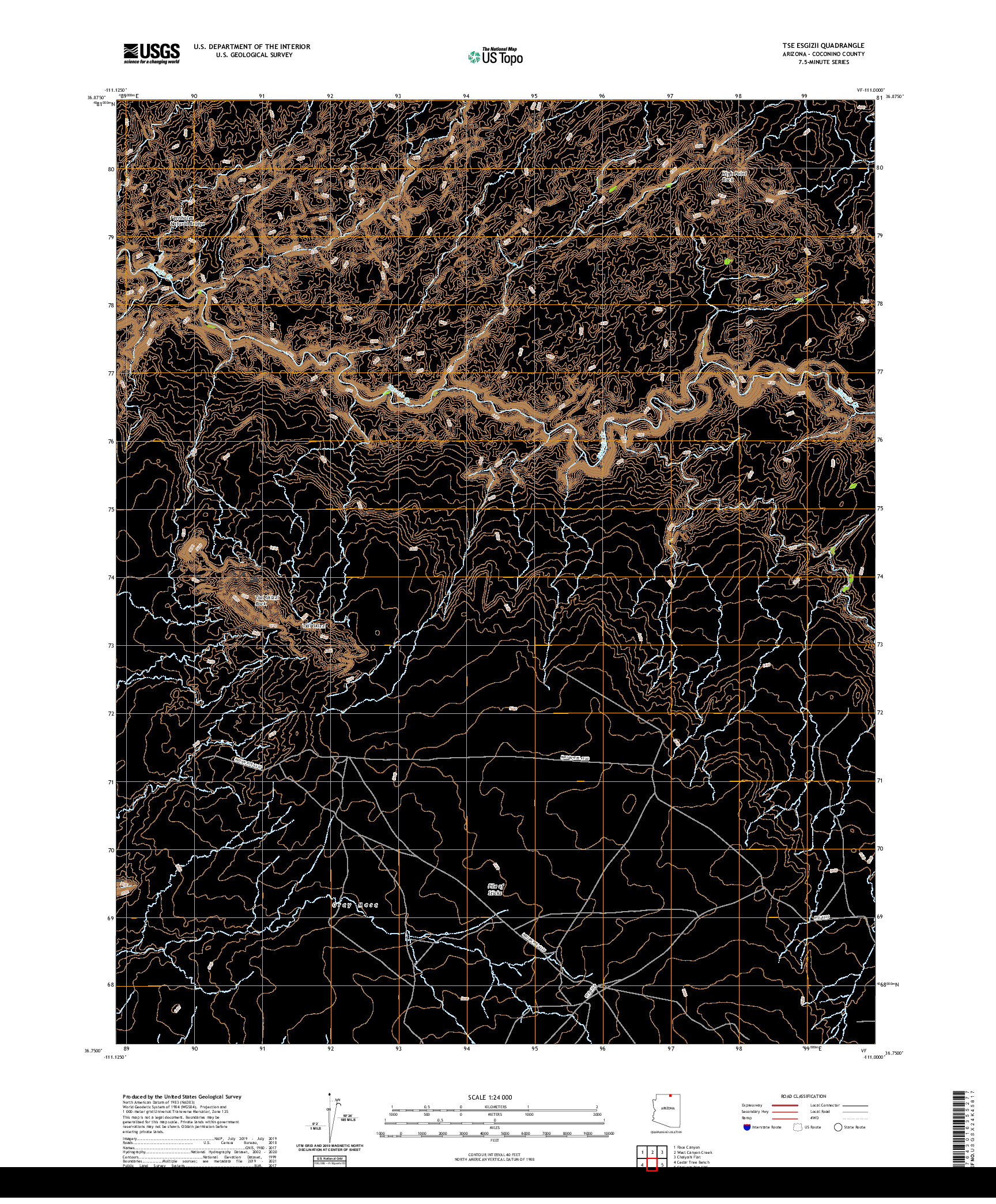 US TOPO 7.5-MINUTE MAP FOR TSE ESGIZII, AZ